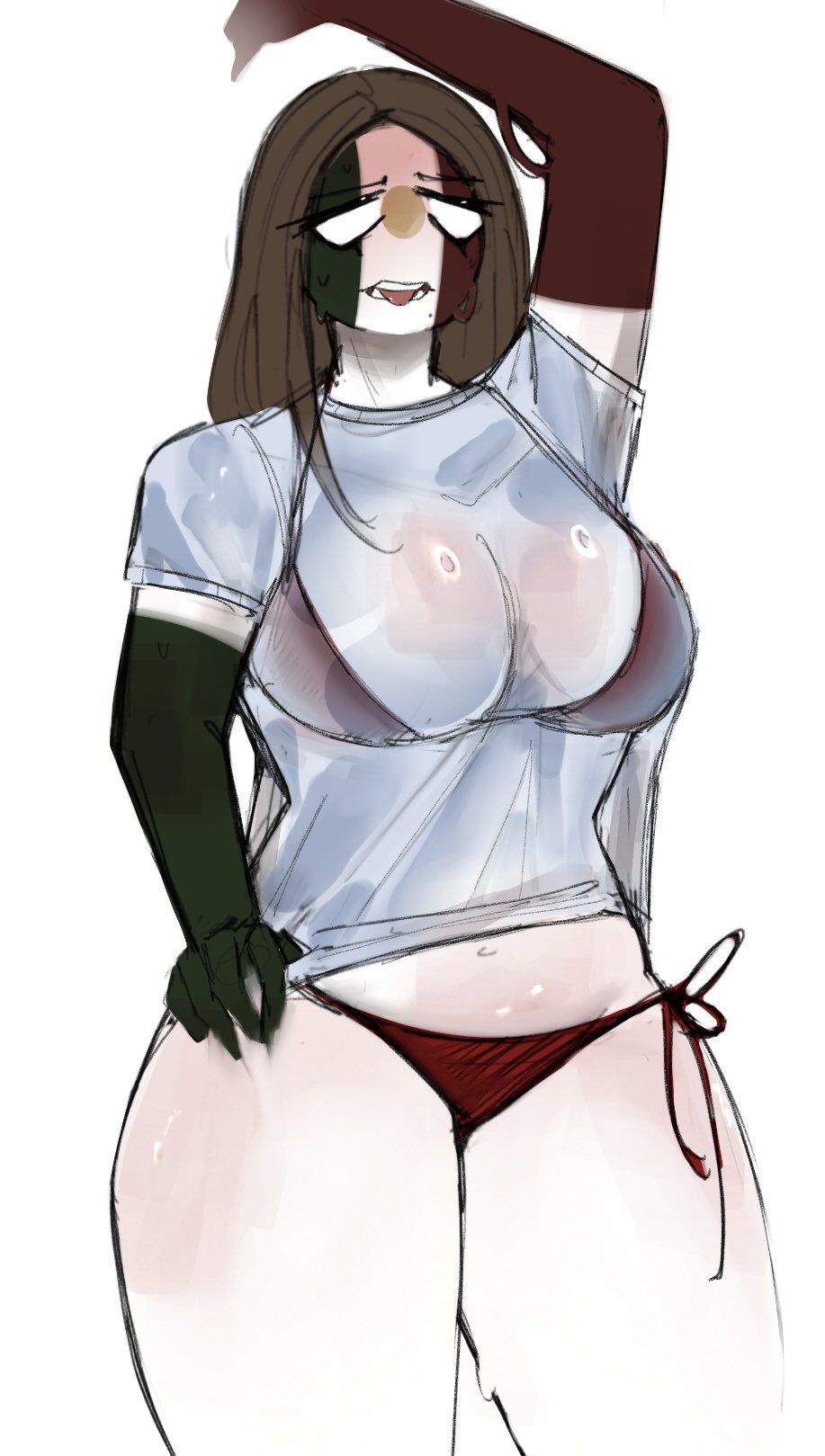 ass bikini breasts cleavage clothing countryhumans countryhumans_girl female female_focus female_only fully_clothed idkcocco mexico_(countryhumans) solo solo_female solo_focus thick_thighs thighs weird wet wet_shirt