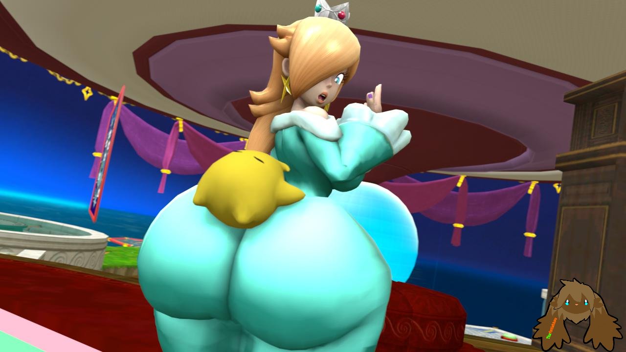 3d 3d_(artwork) ass_focus backboob big_breasts clothed female female_only huge_ass luma mario_(series) nintendo princess_rosalina public super_mario_galaxy teasing thefetishboy