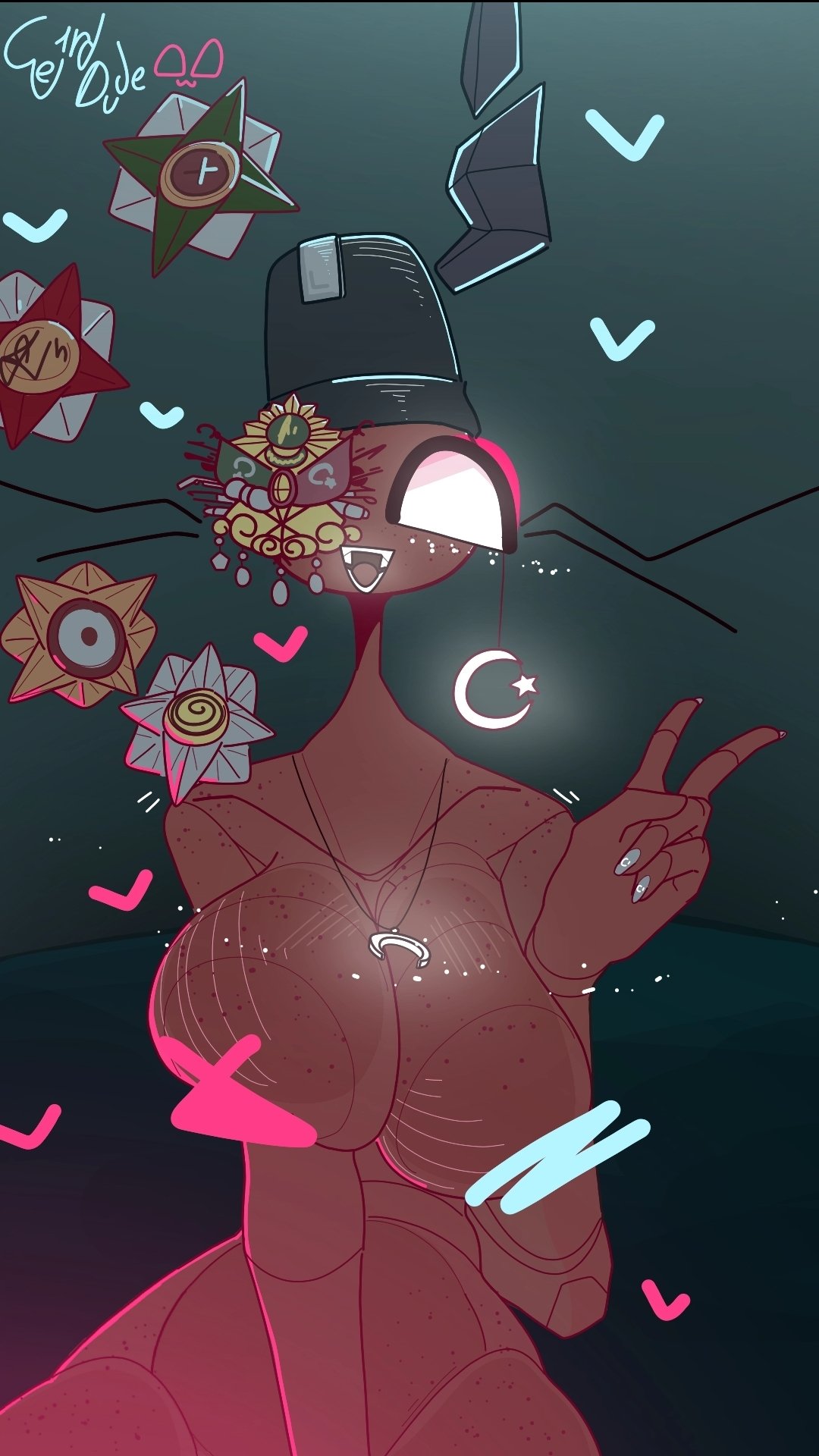 big_breasts breasts censored censored_nipples countryhumans countryhumans_girl female female_focus female_only nude ottoman_empire_(countryhumans) peace_sign solo solo_female we1rd_dude