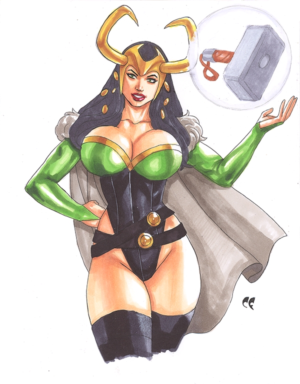 1girls chris_foulkes curvy curvy_female curvy_figure female female_only human human_only lady_loki light-skinned_female light_skin loki_(marvel) looking_at_viewer magic marvel marvel_comics mjolnir rule_63 smiling smiling_at_viewer thick_thighs thor_(series) weapon white_background