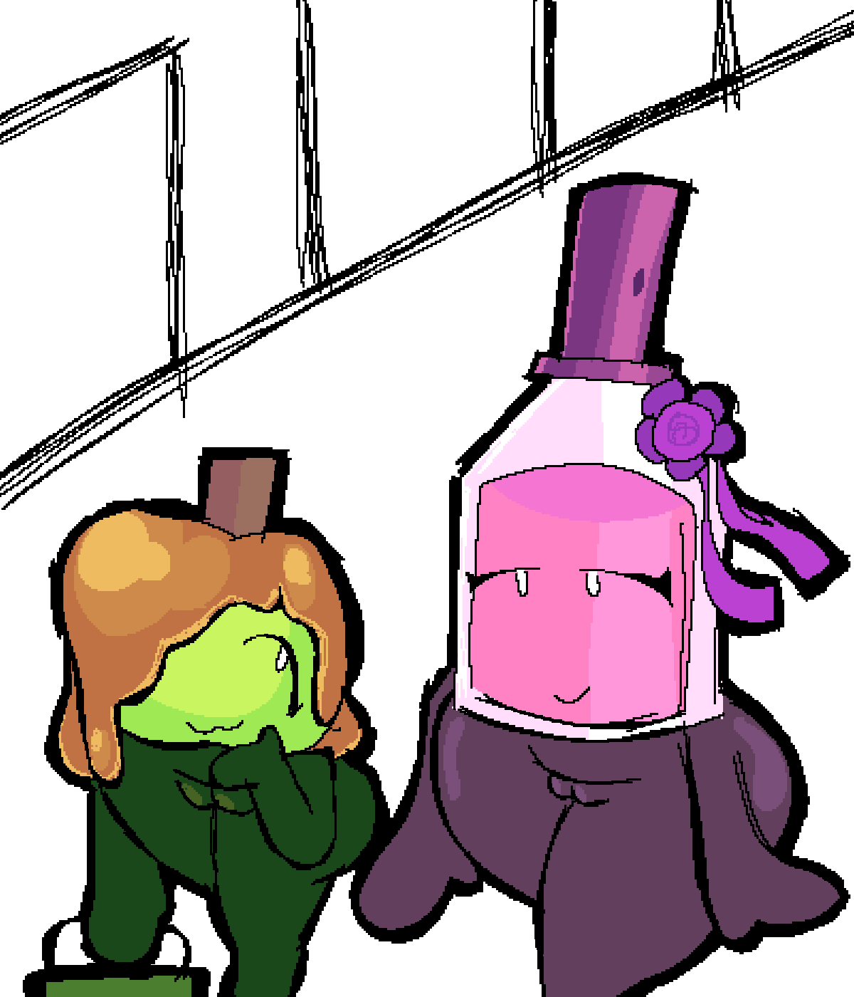 2girls :3 animate_inanimate apple big_ass big_butt candy_apple caramel_apple_(qwiuo) fat_ass female_focus female_only food food_creature green_body huge_ass huge_butt inanimate mall naked naked_female object_shows perfume perfume_(moonilade) perfume_bottle pixel_(artwork) pixel_art pseudo_hair pussy qwiuo thick_ass thick_thighs yuri