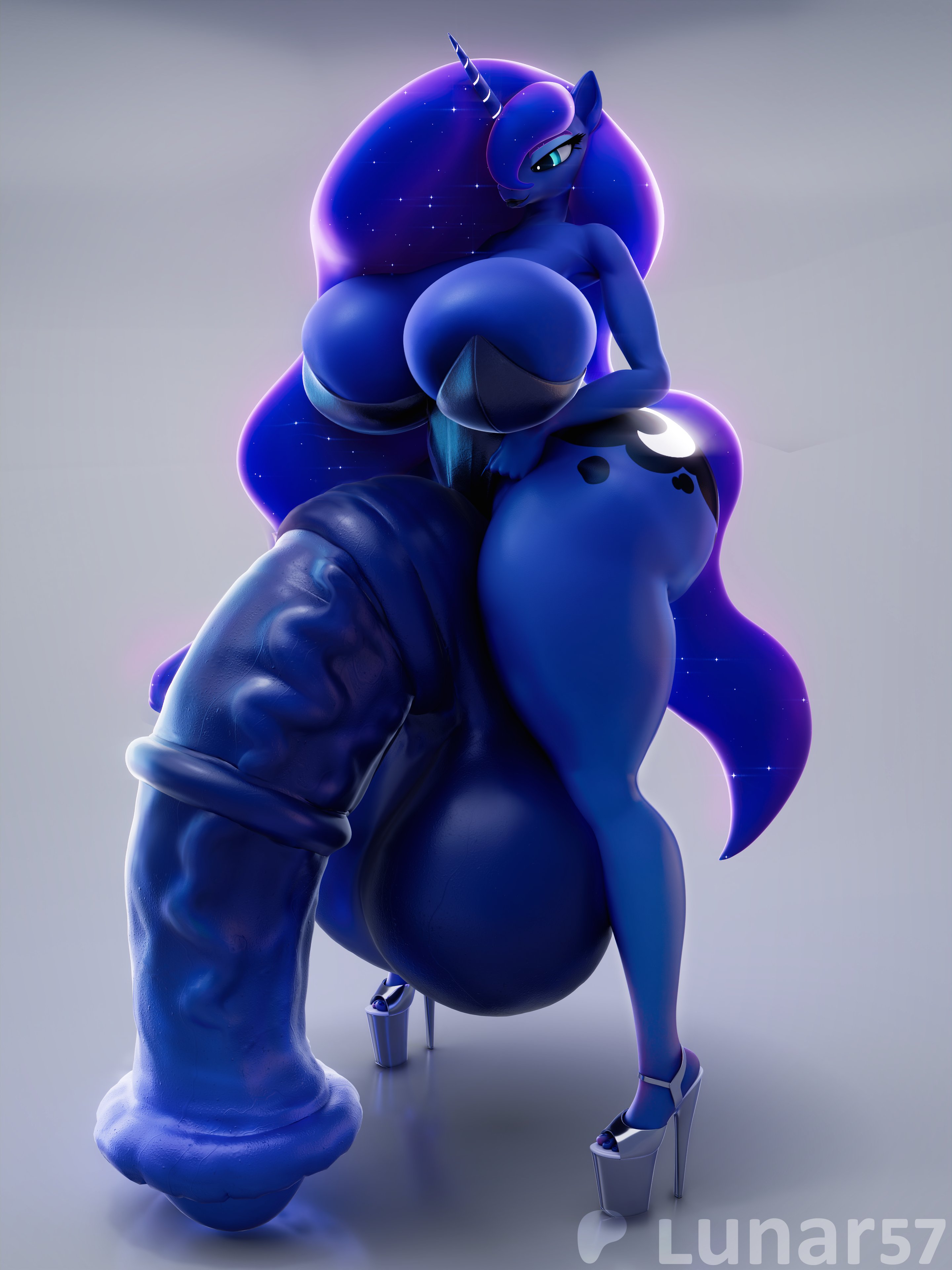 1futa, 3d, 3d (artwork), anthro, balls, big balls, big breasts, big cock, big penis, big testicles, breasts, cleavage, cock, colossal penis, dickgirl, enormous cock, enormous penis, futanari, gigantic balls, gigantic cock, gigantic penis, gigantic testicles, hasbro, high heels, huge balls, huge breasts, huge cock, huge testicles, hyper penis, intersex, large balls, large breasts, large cock, large penis, large testicles, large tits, long hair, lunar57, massive balls, massive breasts, massive cock, massive penis, massive tits, my little pony, my little pony friendship is magic, penis, platform heels, princess luna (mlp), solo, solo focus, tagme, testicles, thick penis