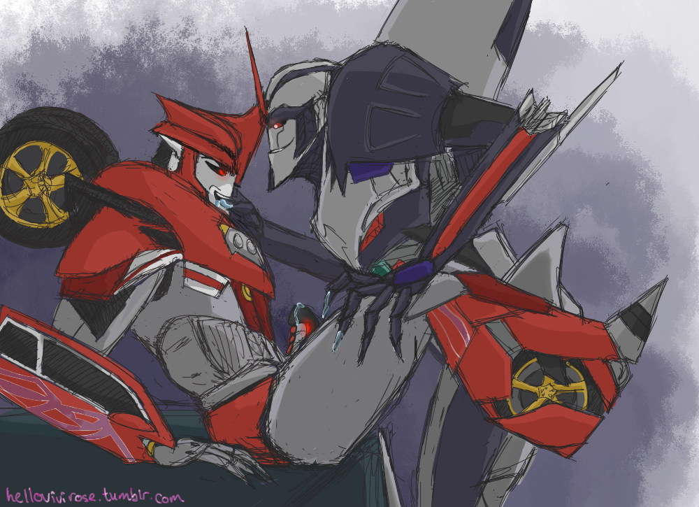 cum desk_sex duo gay hellovivirose knock_out_(transformers) knockout machine male mechanical robot starscream transformers transformers_prime