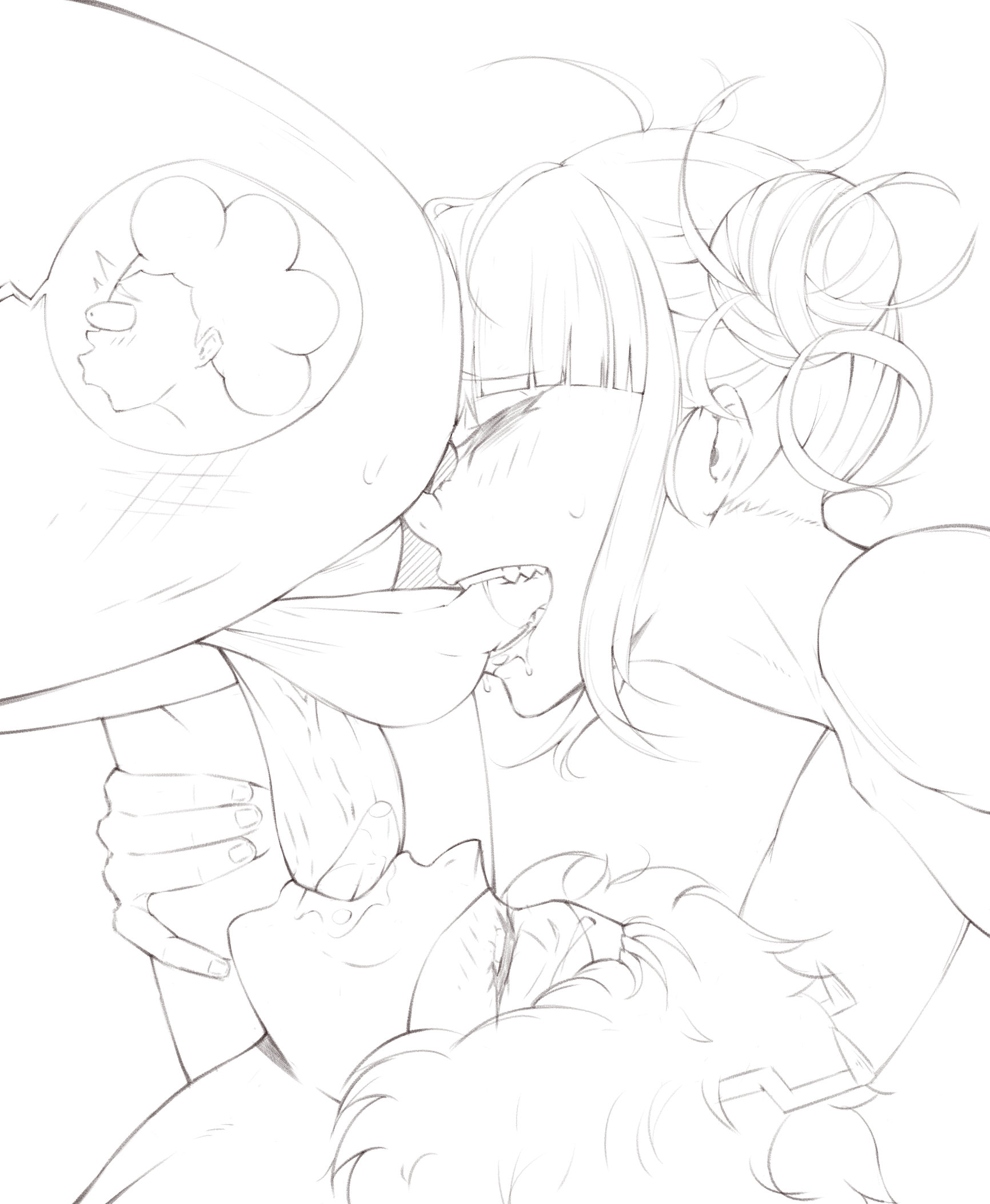 1boy, 2girls, balls, balls bite, balls sucking, bite, biting balls, blowjob, collaborative fellatio, collaborative sex, fellatio, female, ffm, ffm threesome, himiko toga, horns, male, mina ashido, minoru mineta, my hero academia, oral, oral sex, penis, penis in mouth, serayart, sketch, sucking balls, threesome