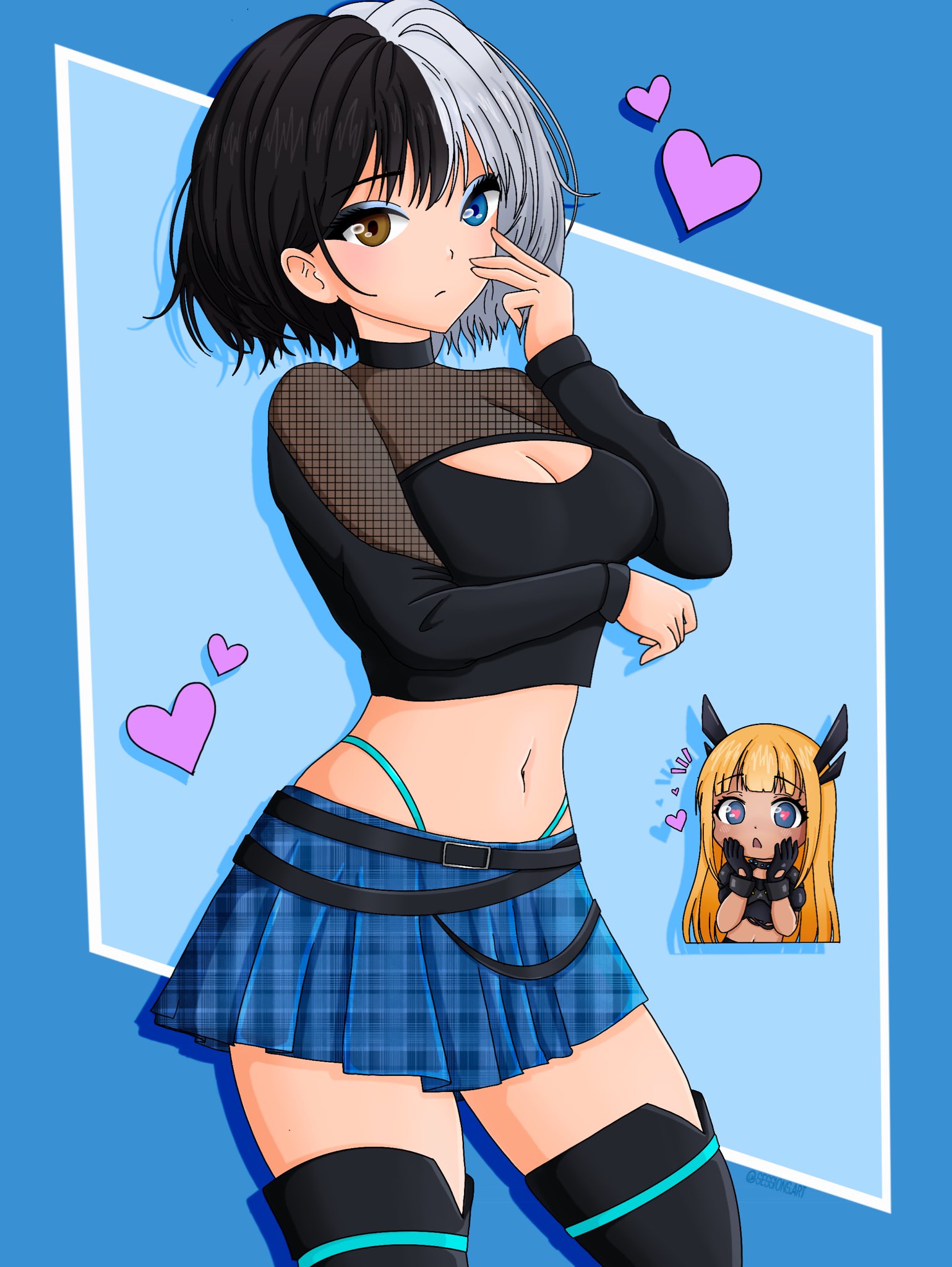 2d, 2girls, chibi, cleavage, cute, female, female only, goth, luna snow, luna snow (marvel rivals), magik (illyana rasputin), magik (marvel rivals), marvel, marvel comics, marvel rivals, navel, sessions, sessions art, snowsword