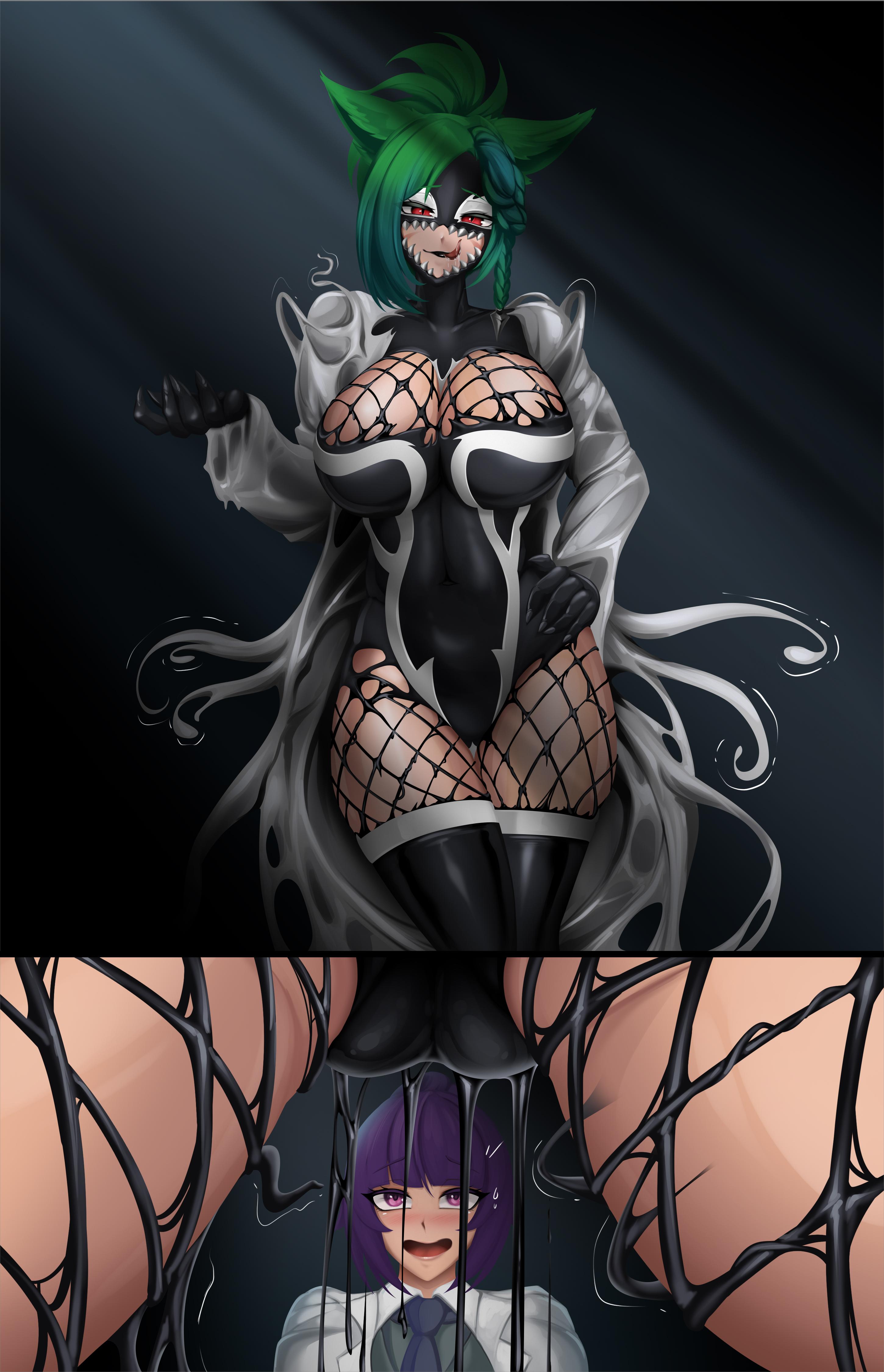 black legwear, black leotard, corruption, female, ferelia ctesias, final fantasy, final fantasy xiv, inou, living clothes, marvel, marvel comics, miqo'te, pussy, pussy juice, pussy juice drip, rikatsuky, slime, spider-man (series), symbiote, tentacle, venom (marvel)