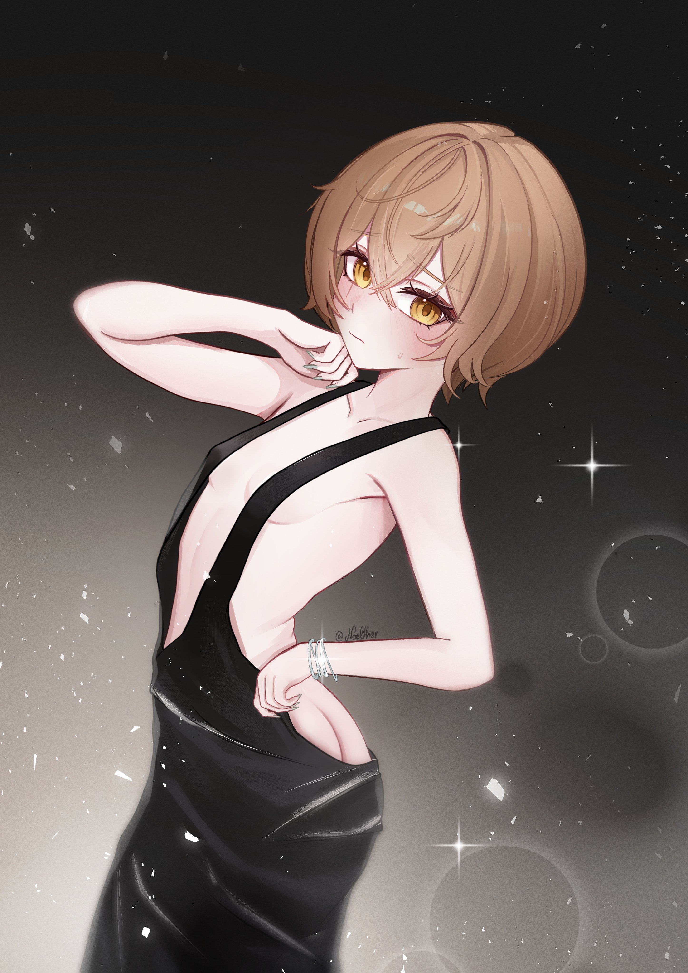 1girls, armpits, ass, ass cleavage, breasts, brown hair, cleavage, clio aite, deep cleavage, dress, female, flat chest, flat hag, hag, looking at viewer, mature female, noelthervt, older female, phase connect, scar, scar across eye, sexy dress, sideboob, small breasts, virtual youtuber, vtuber, yellow eyes