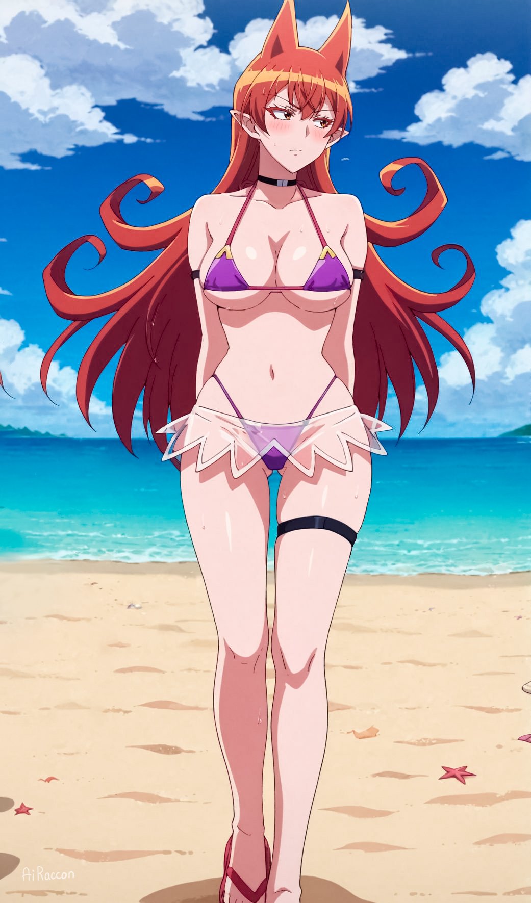1girls, ai generated, anime, azazel ameri, big breasts, bikini, breasts, female, humanoid, long hair, mairimashita! iruma-kun, pointy ears