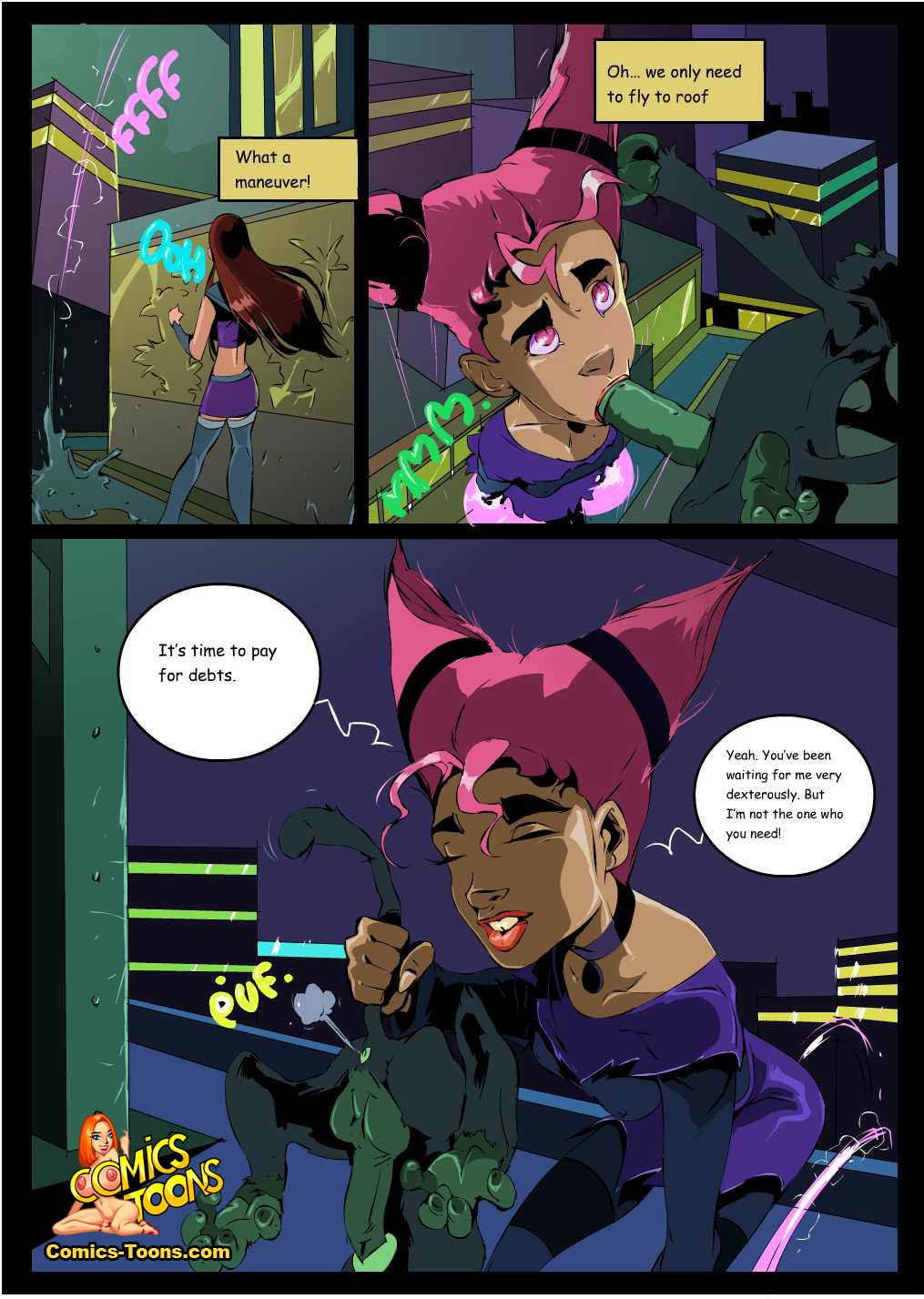 beast_boy comic comics-toons.com dc_comics female jinx_(dc) male okunev smooth_skin starfire teen_titans unseen_male_face