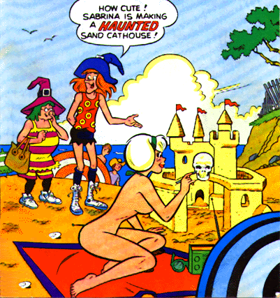 archie_comics blonde_hair breasts hilda_spellman kentoons nude pussy sabrina_spellman sabrina_the_teenage_witch sand_castle zelda_spellman