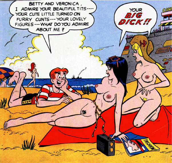 1boy 2girls archie_andrews archie_comics beach beach_towel beach_umbrella betty_and_veronica betty_cooper birds black_hair blonde_hair breasts brown_hair casual clothed_male_nude_female concession erect_nipples female ginger_hair hat human kentoons lying_on_stomach magazine nude_beach nude_female pale_skin pubic_hair public pussy radio red_hair sand ship simple_bird sunglasses_on_head swimsuit veronica_lodge