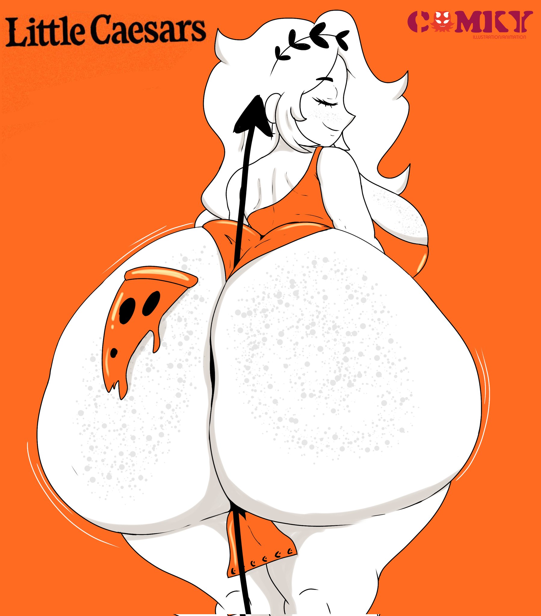 1girls, ass, ass bigger than head, ass crack, ass focus, ass up, big ass, big breasts, big cleopatra, bra, closed eyes, closed mouth, clothed, clothed female, clothing, comky, curvaceous, curvaceous ass, curvaceous body, curvaceous female, curvaceous figure, curvaceous hips, curvaceous thighs, curves, curvy, curvy body, curvy female, curvy figure, curvy hips, enormous ass, fat ass, female, female focus, female only, freckles, freckles on ass, giant ass, gigantic ass, happy, happy female, holding object between buttocks, huge ass, hyper, hyper ass, hyper butt, large ass, legs together, little caesars, long hair, massive ass, mommy, mommy milkers, orange bra, orange clothes, orange clothing, orange panties, panties, pizza, pizza slice, plump, plump ass, plump breasts, smile, smiling, solo, solo female, solo focus, thicc, thicc ass, thick, thick ass, thighs together, very long hair, voluptuous, voluptuous body, voluptuous female, white fur, white hair, white skin