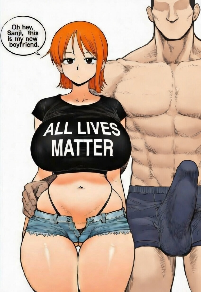 ai generated, big breasts, big cock, cheating girlfriend, female, male, nami (one piece), not real art, ntr, one piece