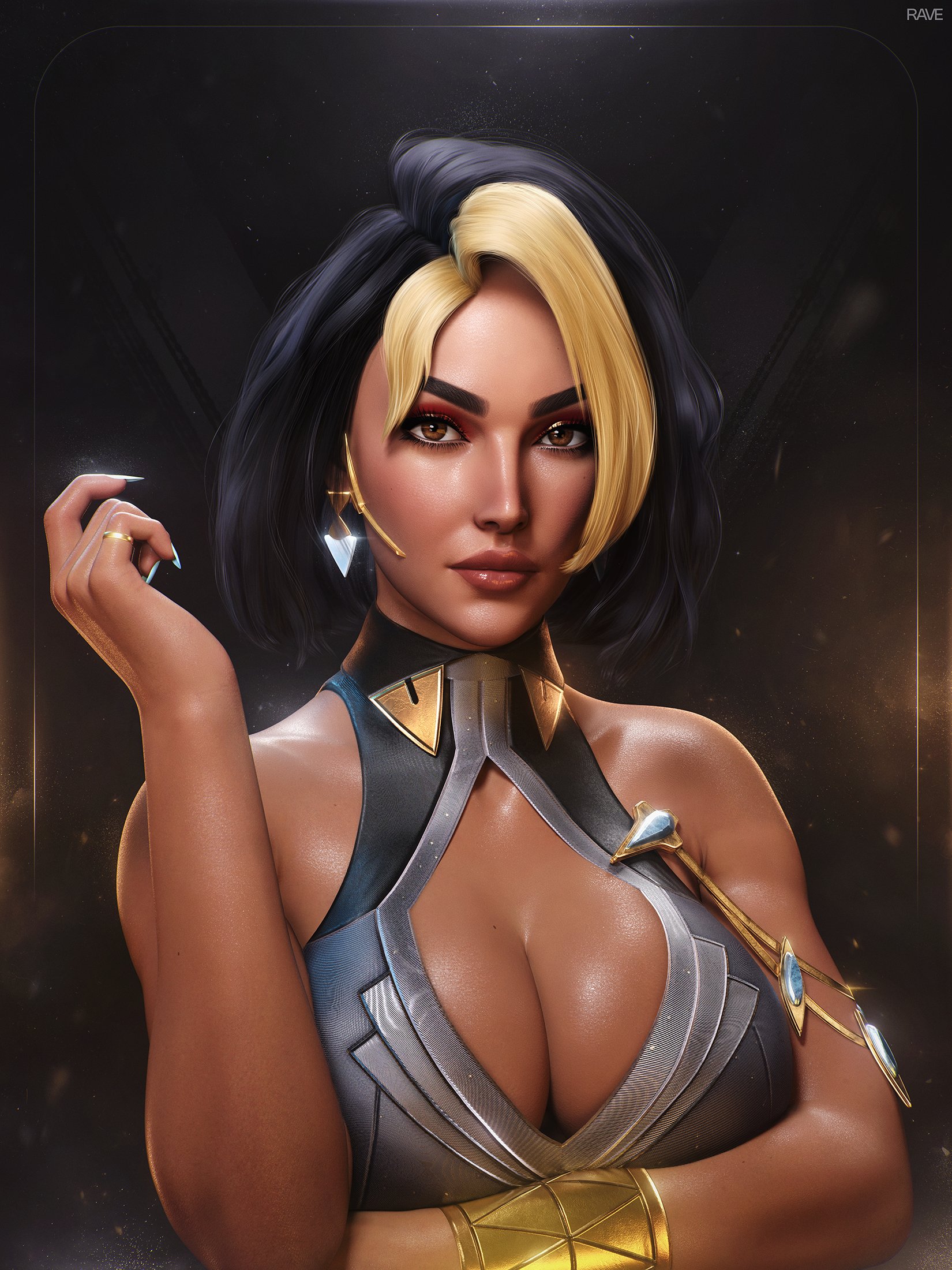 1girls, 3d, big breasts, breasts, domina, ear piercing, earrings, huge breasts, large breasts, overwatch, overwatch 2, ravelent, vaira singhania