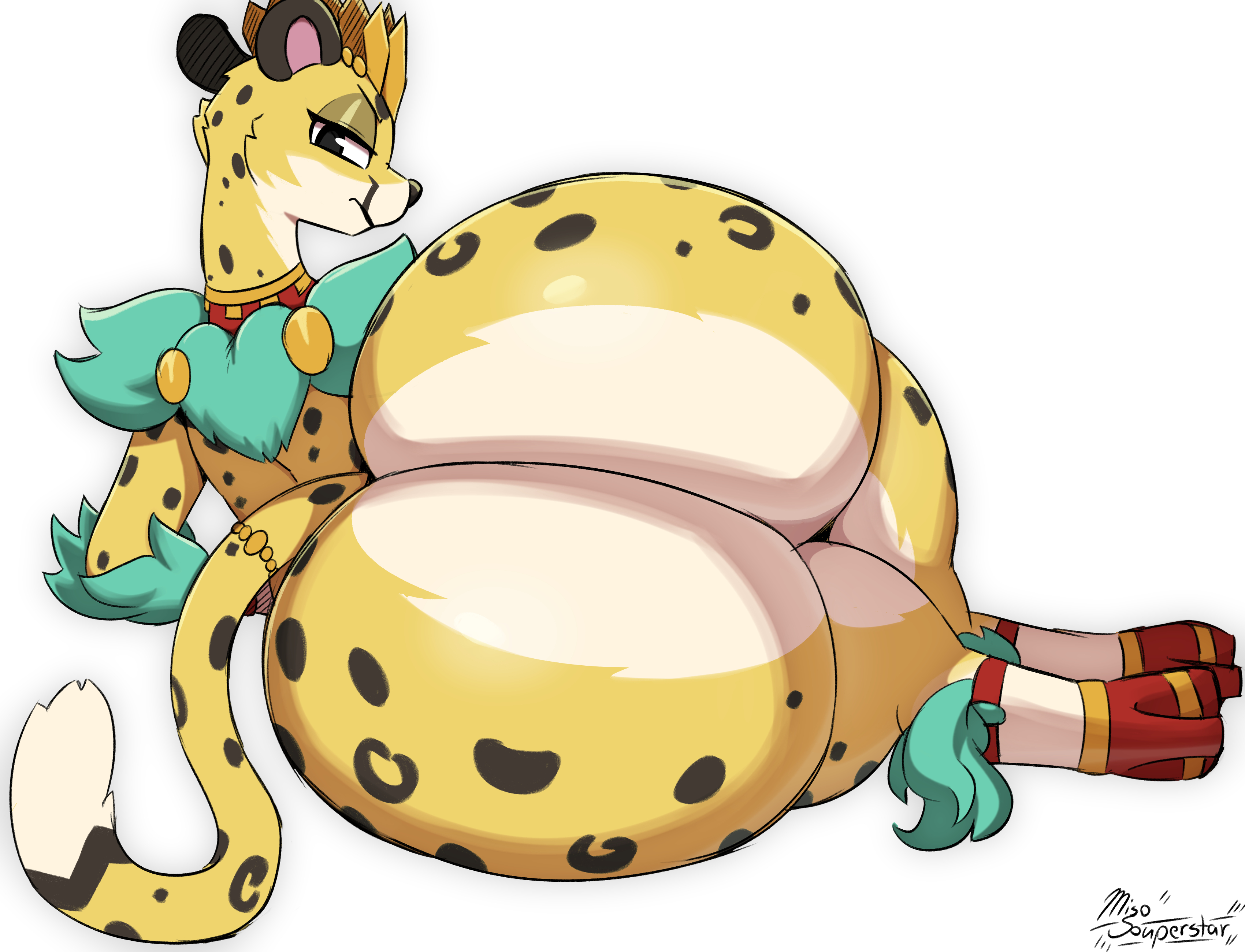 2026, ass, ass focus, big ass, black eyes, cheetah, furry, furry only, looking at viewer, miso souperstar, original, original character, tagme, thick thighs, watermark, white background, yellow fur