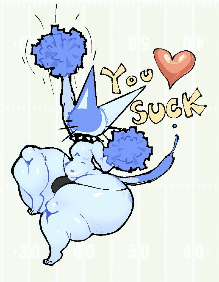 bottom heavy, bottom heavy femboy, bottom heavy male, bulge, cheerleader, collar, feline, heart, insult, insulting viewer, looking away, one leg up, ozzy (snowbollz), pom poms, snowbollz, solo, solo focus, solo male, spiked collar, tagme, tail, thick ass, thick thighs, thighs, thong, thong only, whiskers