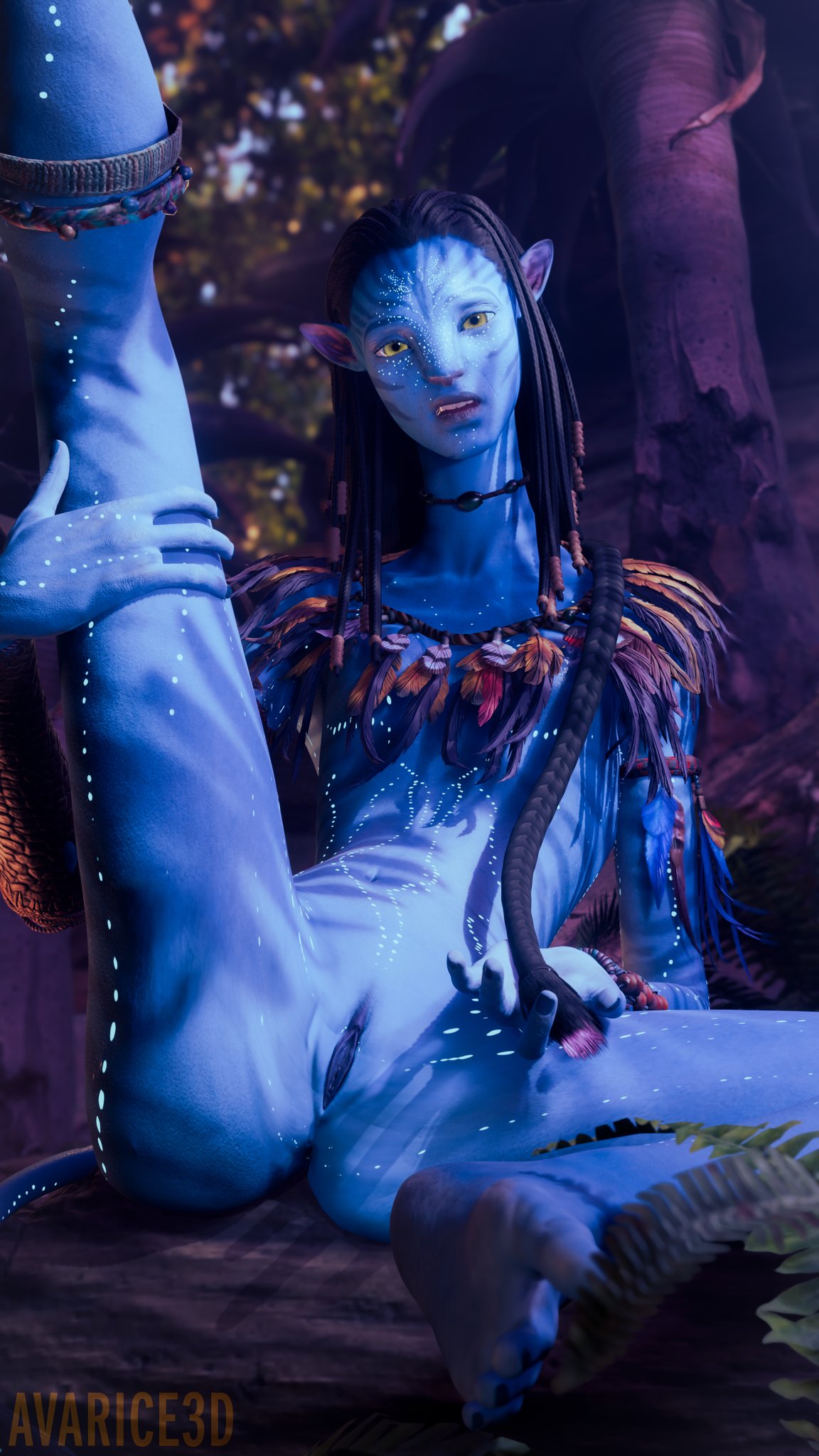 1girls, 3d, alien, anus, avarice3d, avatar, blue skin, female, female only, na'vi, neytiri, pussy, solo, spread legs