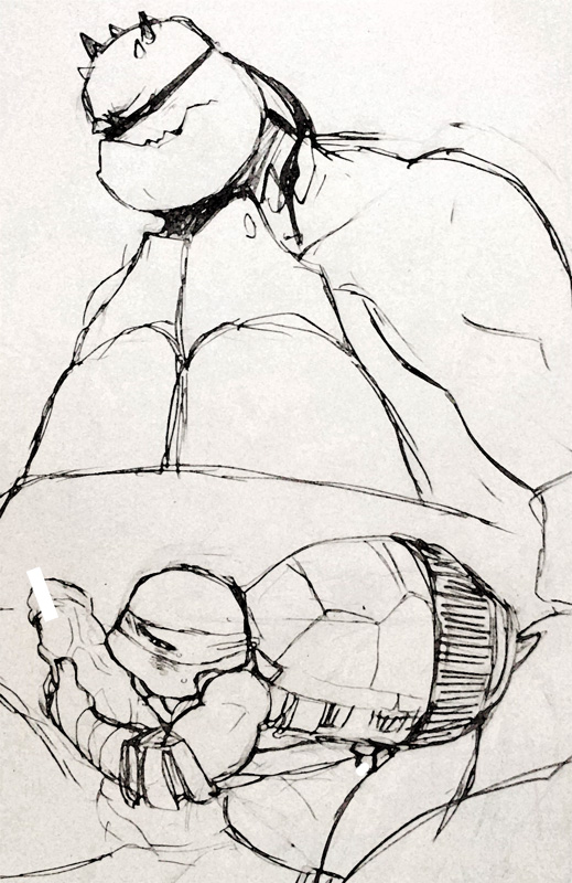 anthro duo furry furry_only gay kosora licking male oral penis raphael reptile scalie size_difference sketch slash_(tmnt) teenage_mutant_ninja_turtles tongue tongue_out turtle