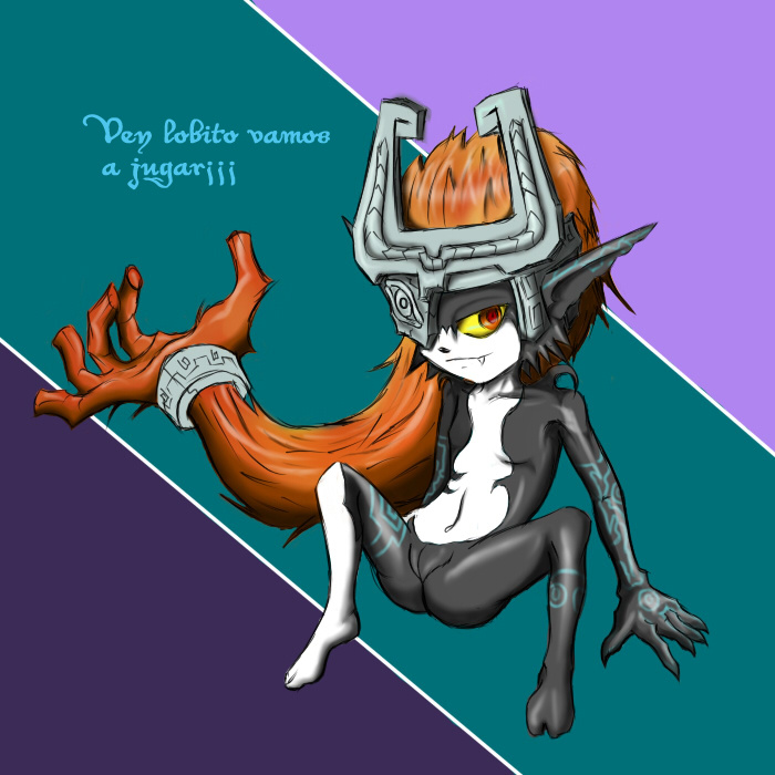 anthro dragonoscuro203 fangs female hair imp imp_midna looking_at_viewer midna orange_hair ponytail prehensile_hair pussy red_eyes solo spanish_text text the_legend_of_zelda tied_hair translated twilight_princess video_games yellow_sclera