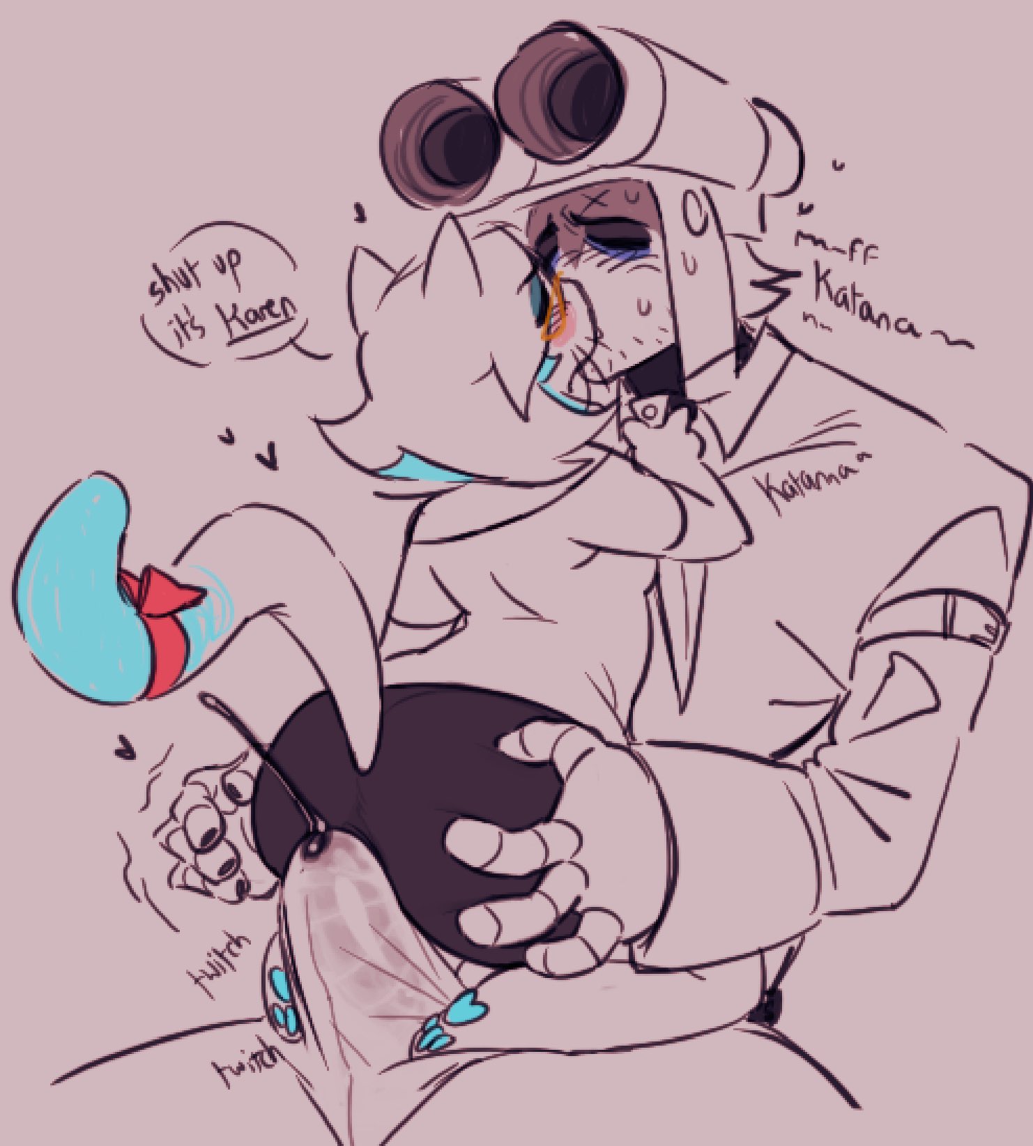 big, cum, cum through clothes, dom, grinding, grinding through clothes, highres, karen (smg4), karen katphish, mr. wpnz, sex, small, smg4, smg4 art, sub, sweat