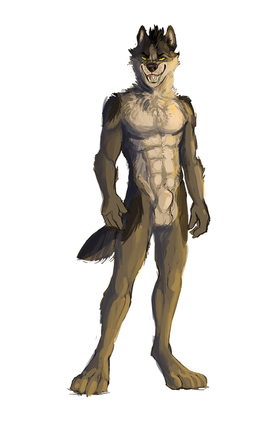 1boy 2014 abs anthro balls brown_fur canine fangs fur grin looking_at_viewer male male_only mammal muscles nude scary shaded sheath solo standing tar0 teeth were werewolf white_background white_fur yellow_eyes