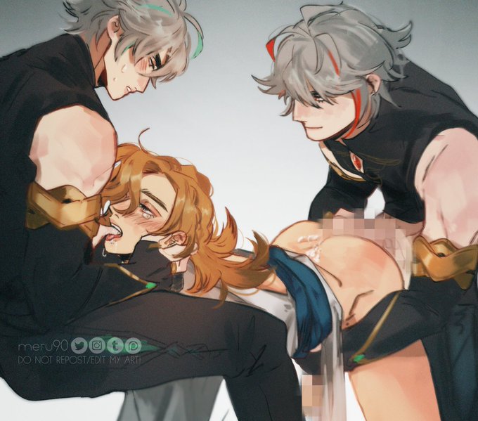 alhaitham_(genshin_impact) anal anal_sex clone gay genshin_impact kaveh_(genshin_impact) mosaic_censoring threesome yaoi
