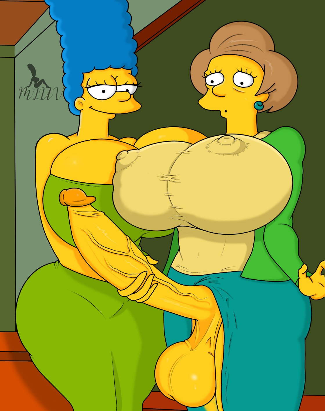 1futa, 1girls, 20th century studios, areolae, balls, big areola, big balls, big breasts, big cock, big nipples, big penis, big testicles, blue hair, breasts, cock, dickgirl, disney, edna krabappel, erect nipple, erect nipples, erect penis, erection, female, futa on female, futanari, huge balls, huge breasts, huge cock, huge nipples, huge testicles, hyper breasts, hyper penis, intersex, large areolae, large balls, large breasts, large cock, large penis, large testicles, long hair, long penis, marge simpson, mluv, nipples, penis, scrotum, testicles, the simpsons, uncensored, veiny penis, yellow body, yellow skin