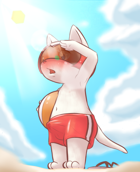 animal_crossing blush clothing erection feline headgear helmet hollo_nut kid_cat_(animal_crossing) male male_only mammal nintendo outside penis shorts solo tenting video_games year_request