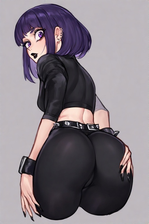 ai_generated ass black_clothing emo goth kyoka_jiro my_hero_academia petite purple_eyes purple_hair