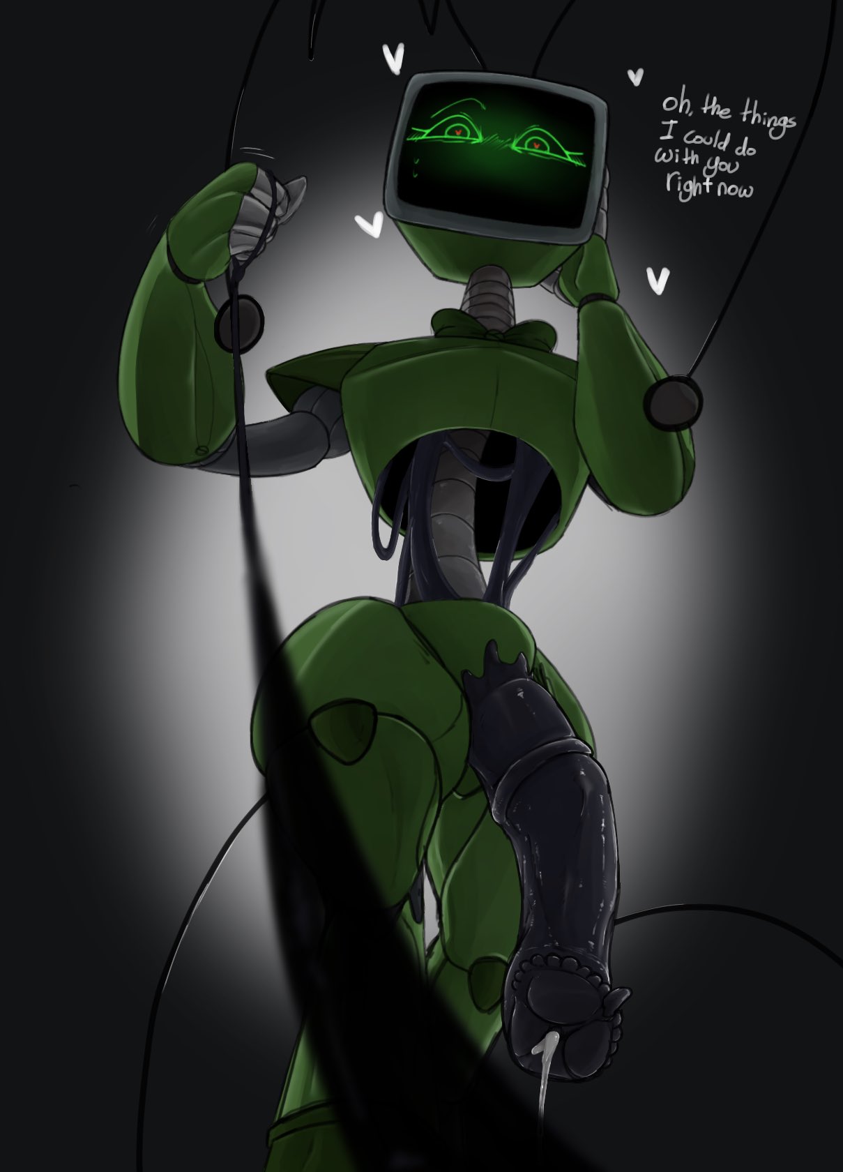 blush, dandy's world, female, futanari, heart, horsecock, horsecock futa, intersex, leash, robot, robot girl, screen face, solo futa, tv head, vee (dandy's world), w0rmier, yandere