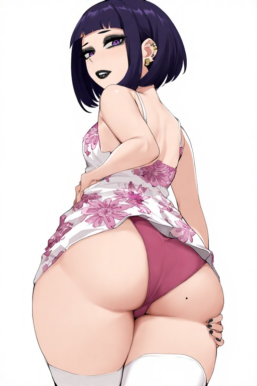 ai_generated ass cute_ass goth kyoka_jiro my_hero_academia nipples pink_panties purple_eyes purple_hair sundress