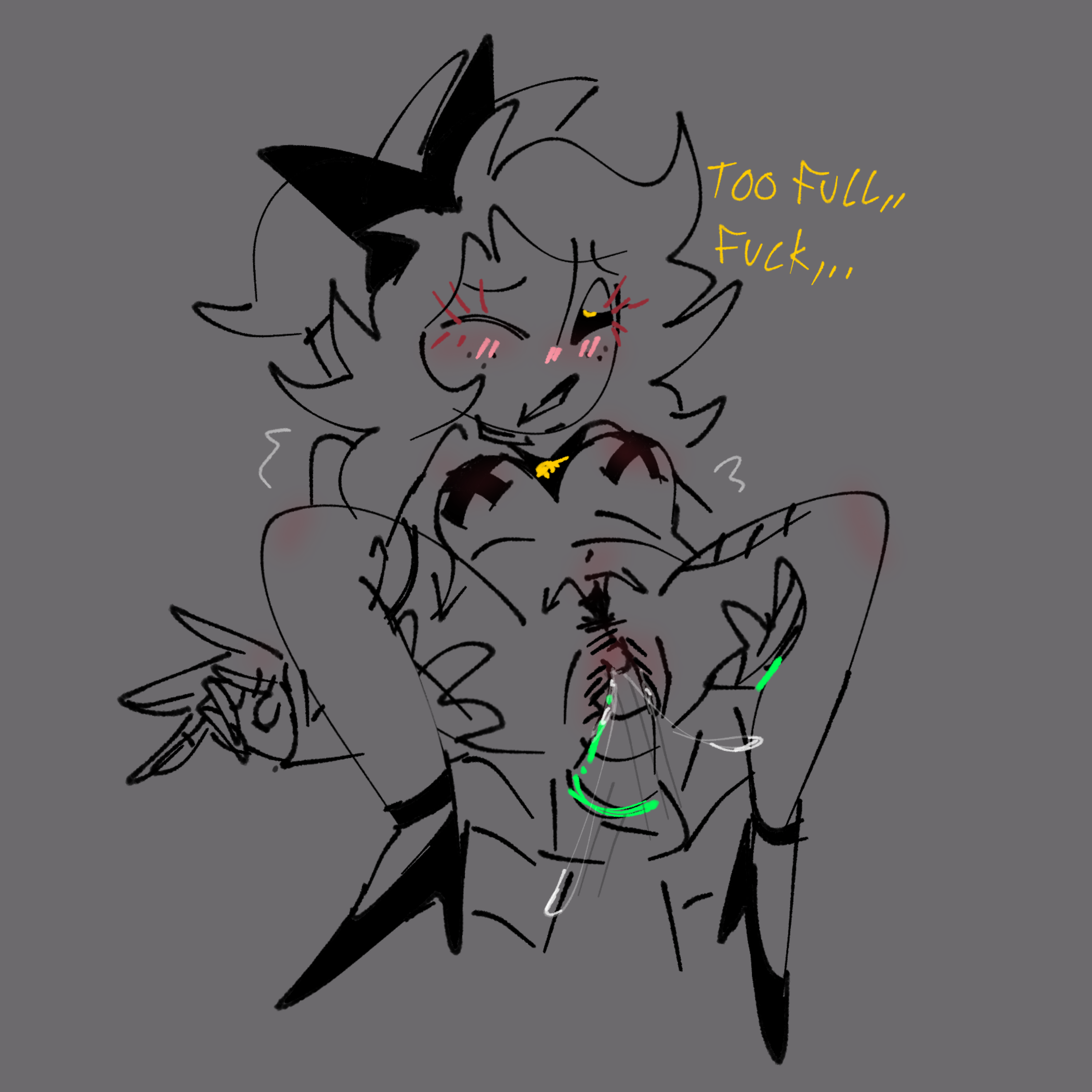 1boy, 1girls, black bow, black heels, black lips, black sclera, cyn (murder drones), cyntessa (murder drones), female, freckles, full nelson, full nelson (legs held), glitch productions, lifted, male, male on female, male/female, murder drones, nightmare waifu, penis, penis in pussy, pussy, pussy penetration, raynbowfuck, robot, robot girl, shoes on, skinsuit, skynmints, tape on nipples, thad (murder drones), unseen male face, vaginal penetration, yellow eyes