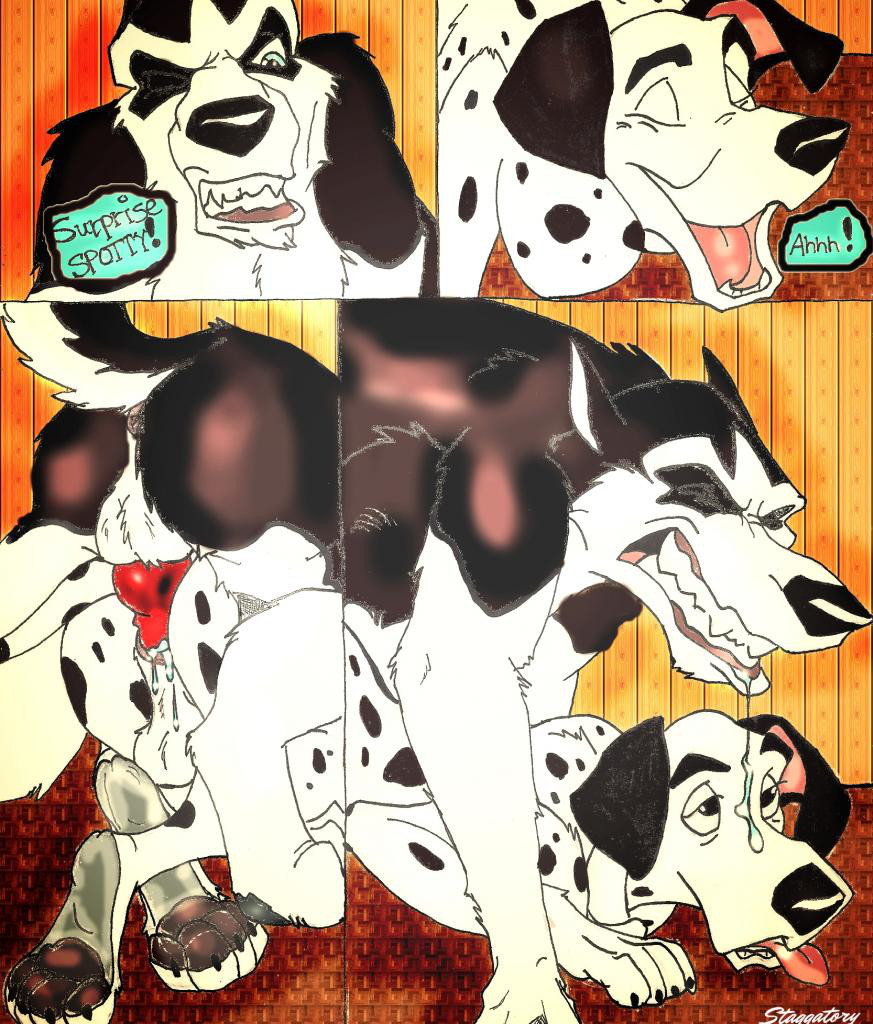 101_dalmatians 2boys all_fours anal anal_sex animal_genitalia anus balls canine canine_penis closed_eyes comic cum cum_in_ass cum_inside dalmatian disney dog doggy_style duo feral from_behind fur furry furry_only gasp gay holidaypup knot male male_only mammal penetration penis pongo raised_tail sex sheetah steel surprised text tongue tongue_out yaoi