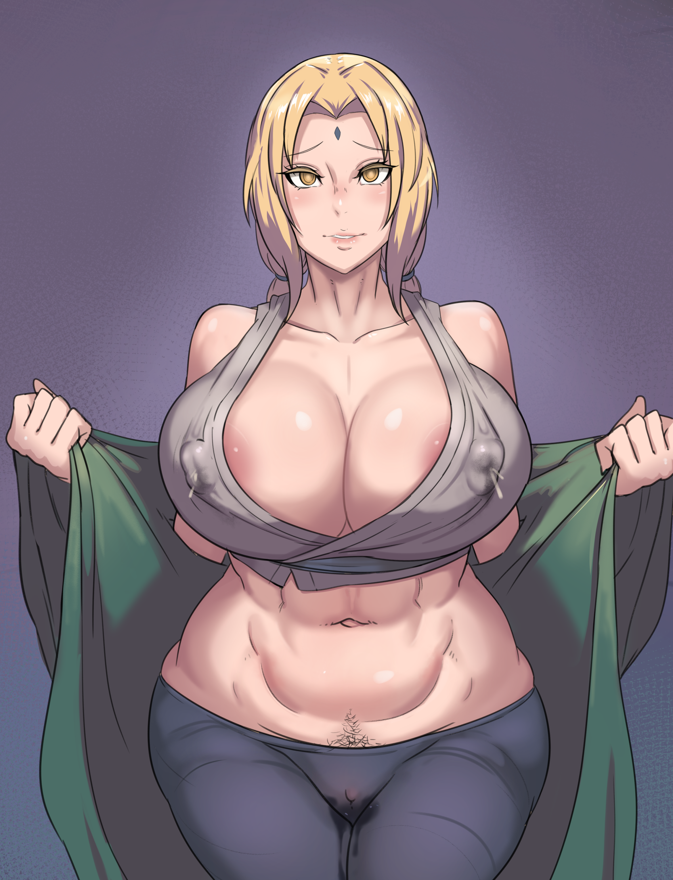 1girls, abs, areolae, breasts, cameltoe, cleavage, erect nipples, female, female only, huge breasts, lactation, looking at viewer, metal owl, milf, milk, naruto, naruto (series), naruto shippuden, nipple bulge, nipples, pubic hair, pussy, pussy juice, solo, tight clothes, tsunade, venus body, wide hips