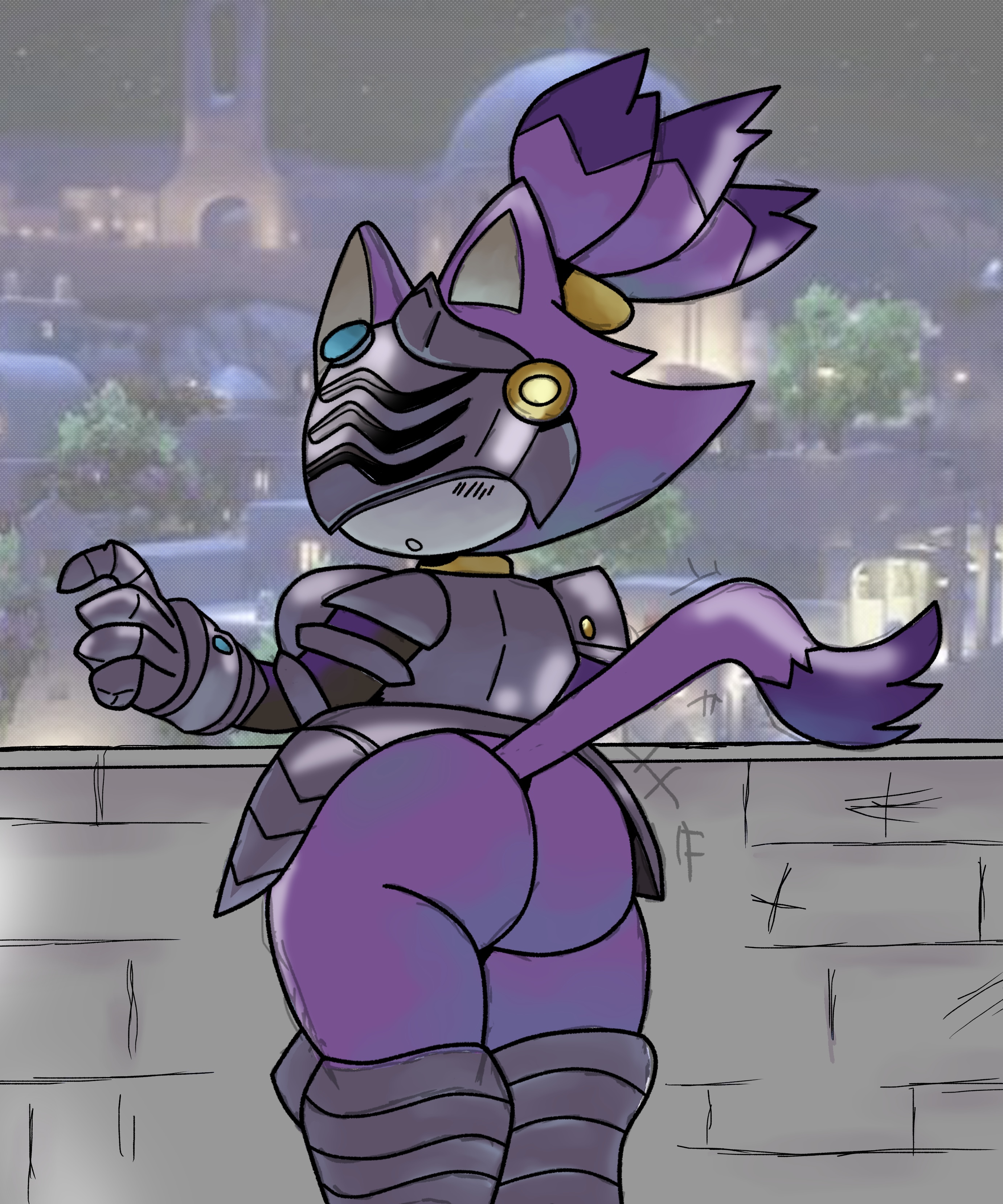 armor, armored female, back view, blaze the cat, blush, embarrassed, fat ass, female, female only, focus on ass, knight, knight armor, sir percival (sonic and the black knight), sonic (series), thicc