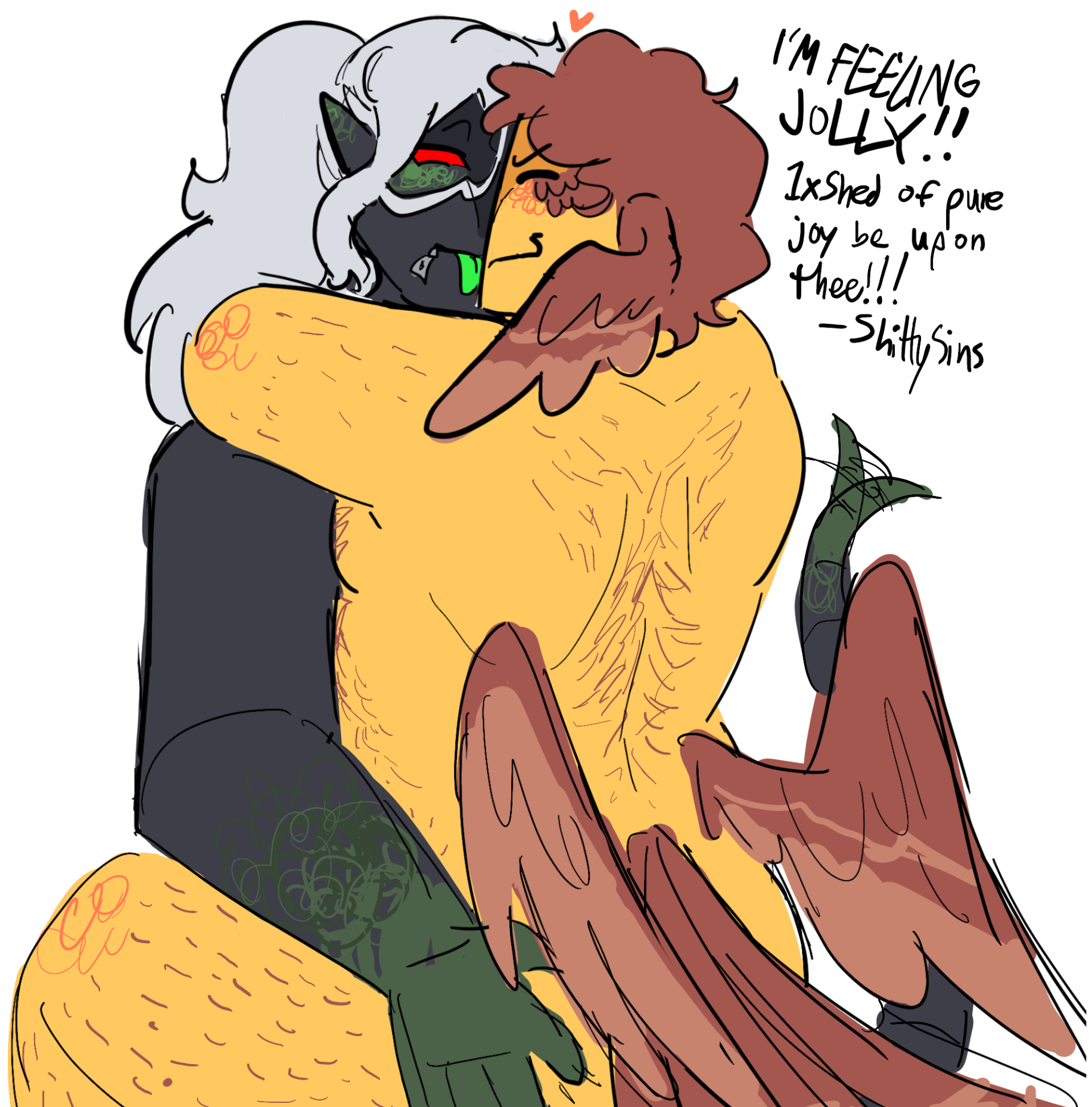 1x1x1x1, 1x1x1x1 (forsaken), arms around neck, betrayed 1x1x1x1, bird tail, blush, brown hair, chubby, chubby male, closed eyes, color, colored, curly hair, drawing, forsaken (roblox), grabbing ass, green tongue, hairy, hairy body, kissing, long hair, red eyes, roblox, roblox game, robloxian, self upload, shedletsky, shedletsky (forsaken), shittysins, short hair, sticking out tongue, tail, tail wagging, tied hair, wagging tail, white hair, wings, wings on head, yellow eyes, zipper mouth
