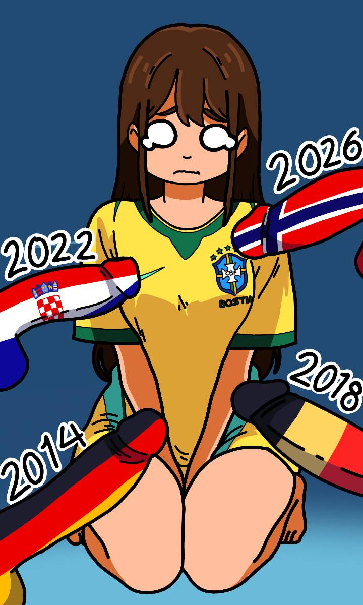 1girl 4boys belgium big_breasts big_cock big_dick big_penis brasil brazil brazillian breasts brown_hair croatia cry crying f0dag4mes284 female football football_uniform german_flag huge_breasts jersey light-skinned_female light_skin male norway penis soccer soccer_uniform