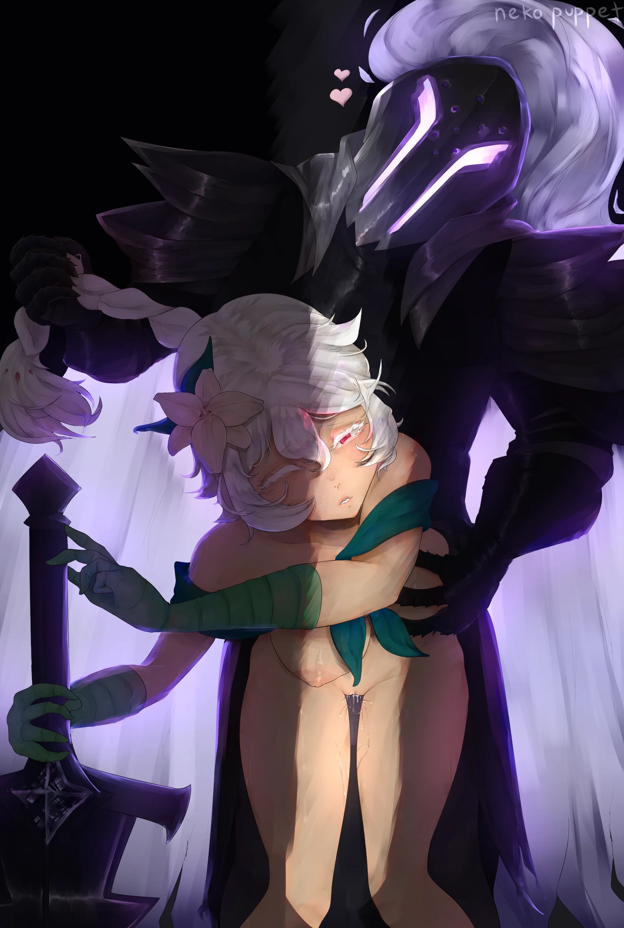 1boy, 1boy1girl, 1girl1boy, armor, bandage, bandaged arm, bandages, bang the enemy, behind curtain, big breasts, black armor, braided hair, braided ponytail, clothed, clothed male, clothed male nude female, clothed sex, clothed/nude, clothing, completely naked, completely nude, completely nude female, cookie run, cookie run braverse, cookie run kingdom, female, female/male, fire on head, fucked from behind, fucked silly, grabbing, grabbing boob, grabbing breast, grabbing hair, green bandage, hair braid, hearts around head, helmet, hetero sex, heterosexual, holding, holding behind back, holding boob, holding breast, holding hair, holding hair tie, holding object, holding sword, knight, knight armor, lily (flower), long bandage, long hair, long hair female, long hair male, male dominating, male dominating female, male domination, male/female, naked, naked female, naked female clothed male, neko puppet, open mouth, pale skin, pale-skinned female, purple hair, purple hair male, pussy, pussy fluids, pussy juice, pussy juice drip, pussy penetration, red eyes, red eyes female, sex, sex from behind, silent salt cookie, size difference, size play, smoke on head, straight, straight sex, vagina, vaginal, vaginal fluids, vaginal juices, vaginal penetration, vaginal sex, white eyelashes, white hair, white hair female, white lily cookie, wink