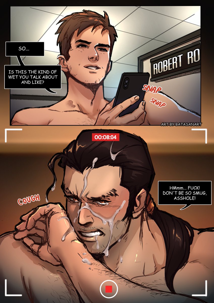 after fellatio, after oral, after sex, angry, cum, cum on face, dispatch (game), flambae, gay, irritated, male, male only, ninntar, phone, recording, recording on phone, recording video, robert robertson, yaoi