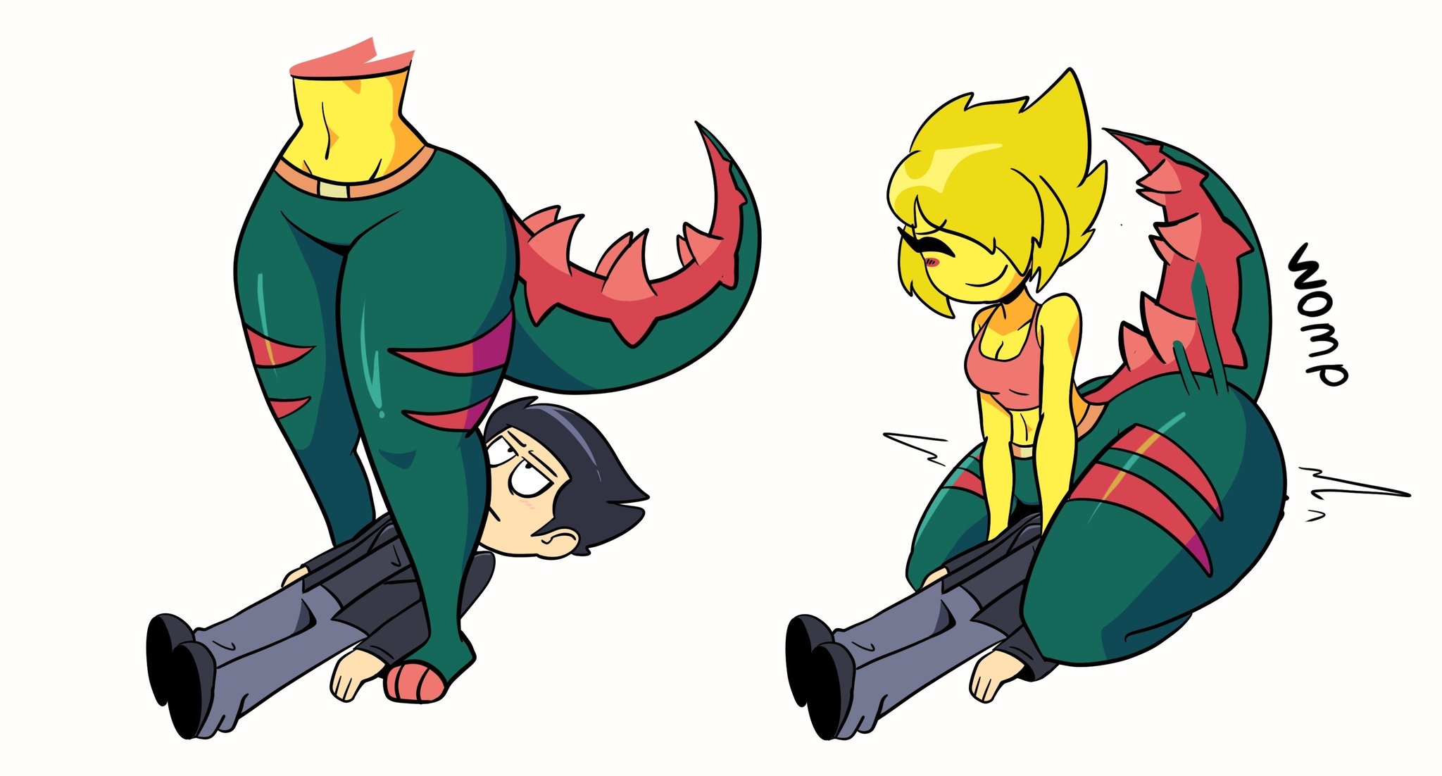 dracozolt, facesitting, male, pokemon, reediculous art, tail, thick thighs