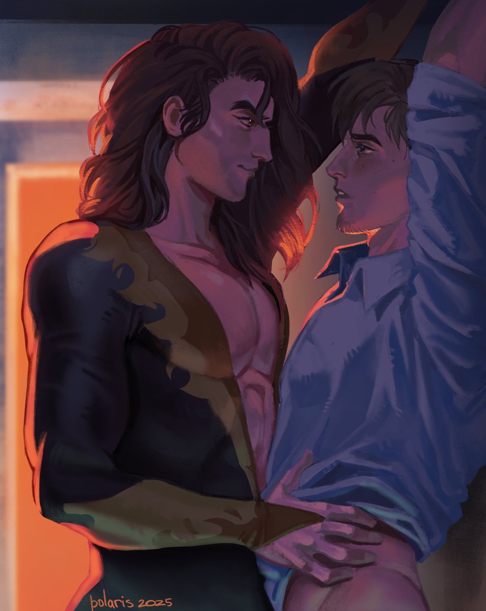 2boys, arms above head, dispatch (game), flambae, gay, imminent sex, long hair, male, male only, male/male, polariiiis09, restrained, robert robertson, yaoi