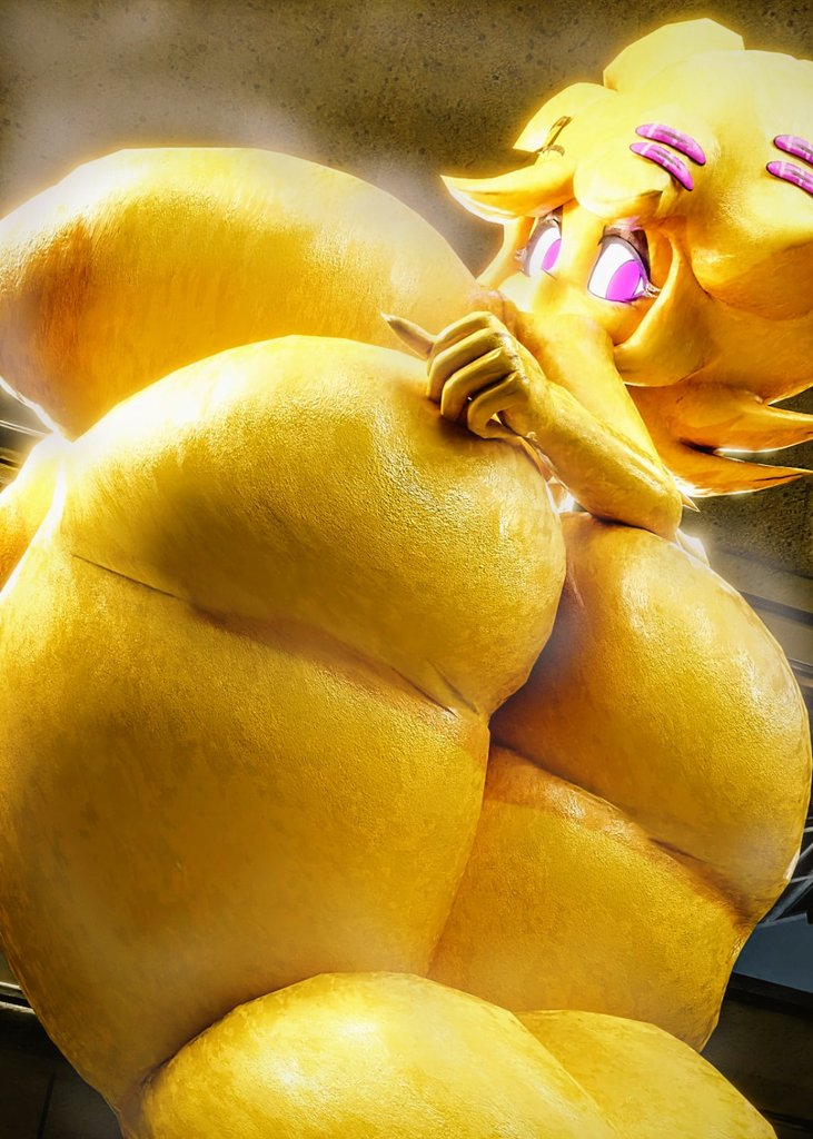 3d, anthro, ass, ass focus, breasts, breasts bigger than head, breasts out, cally3d, chica (fnaf), chiku, chiku (cryptia), chiku (cryptiacurves), completely nude, completely nude female, cryptiacurves, fazclaire's nightclub, female, female focus, female only, five nights at freddy's, fredina's nightclub, from behind, furry, hand on ass, huge ass, huge breasts, looking at viewer, looking back, nude, nude female, rmb7677, shiny ass, solo, solo female, solo focus, steam, steaming body, steamy ass, sweat, sweaty, sweaty body, tagme, tail, thick thighs, voluptuous, voluptuous female, yellow body, yellow fur, yellow hair, yellow skin
