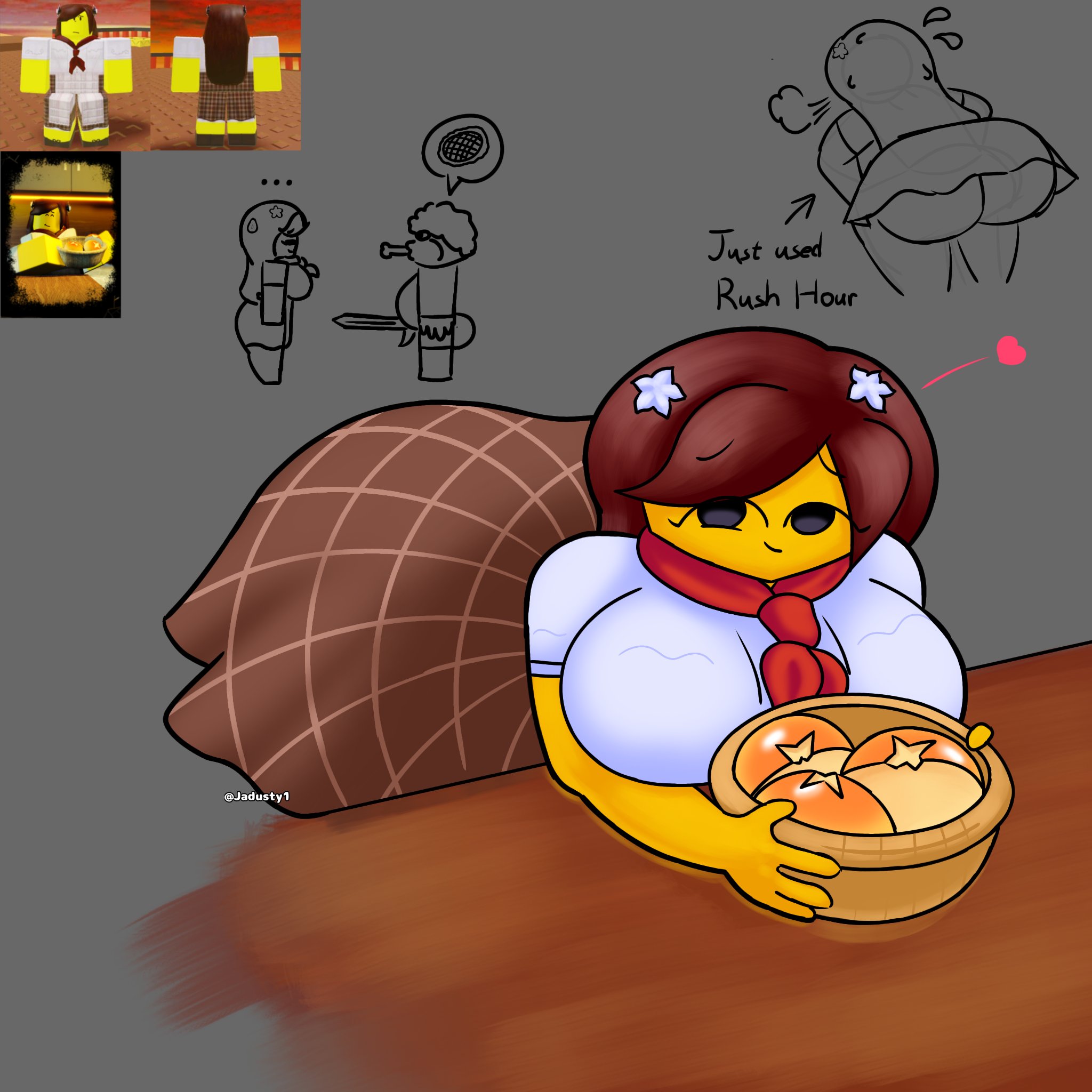 1girls, ass, baker (forsaken), big ass, big breasts, breasts, clothed, elliot (forsaken), forsaken (roblox), jadusty1, reference image, roblox, roblox game, robloxian, tagme, yellow body
