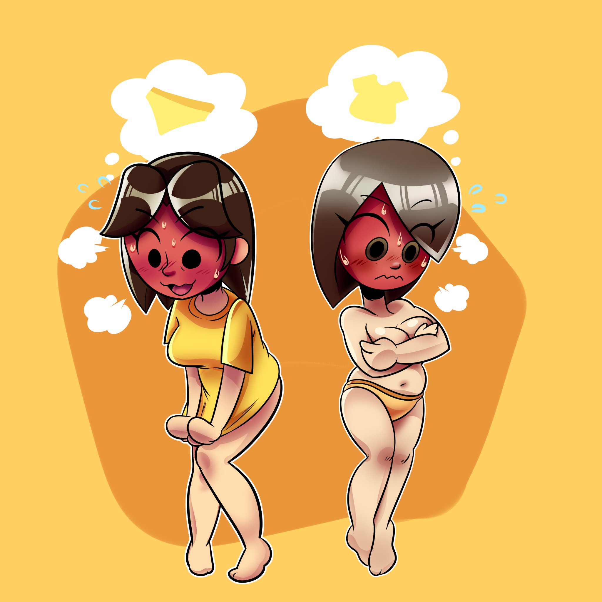 2girls, almost naked, blush, breasts, embarrassed, embarrassed nude female, female, mii, mii gunner, mii gunner (smash 4), mii gunner (smash ultimate), mob face, monica moneybell, nintendo, nude, partially clothed, partially nude, super smash bros., tagme
