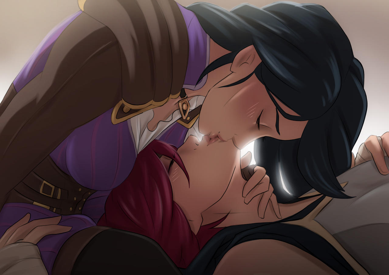 2girls, arcane, arcane caitlyn, arcane vi, caitlyn kiramman, kissing, league of legends, lesbian kiss, okonomiyaky, riot games, vi, vi (league of legends), yuri