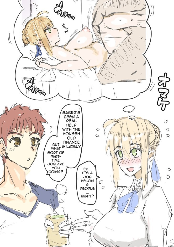 1girls, 2boys, 2d, 2d (artwork), artoria pendragon, blonde hair, blue ribbon, blush, breasts, cuckold, cuckolding, cum, emiya shirou, fate (series), female, male, male on top, male/female, netorare, ntr, red hair, saber, saber ntrok (artist), tea