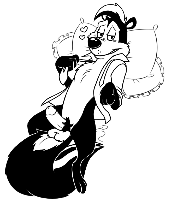 1boy anthro balls concupisco erection heart looney_tunes male male_only mammal penis pepe_le_pew skunk smooth_fur solo warner_brothers