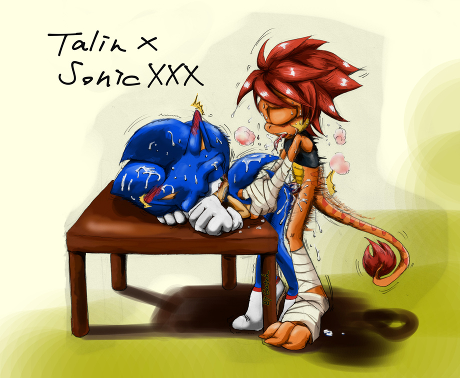 anal anal_sex anthro bigger_version_at_the_source dinosaur drooling duo fur gatoh gatoh_(artist) hedgehog male male_only mammal multiple_males penetration raptor reptile saliva scalie sega sonic_(series) sonic_the_hedgehog sweat talin tongue toony wet wraps yaoi