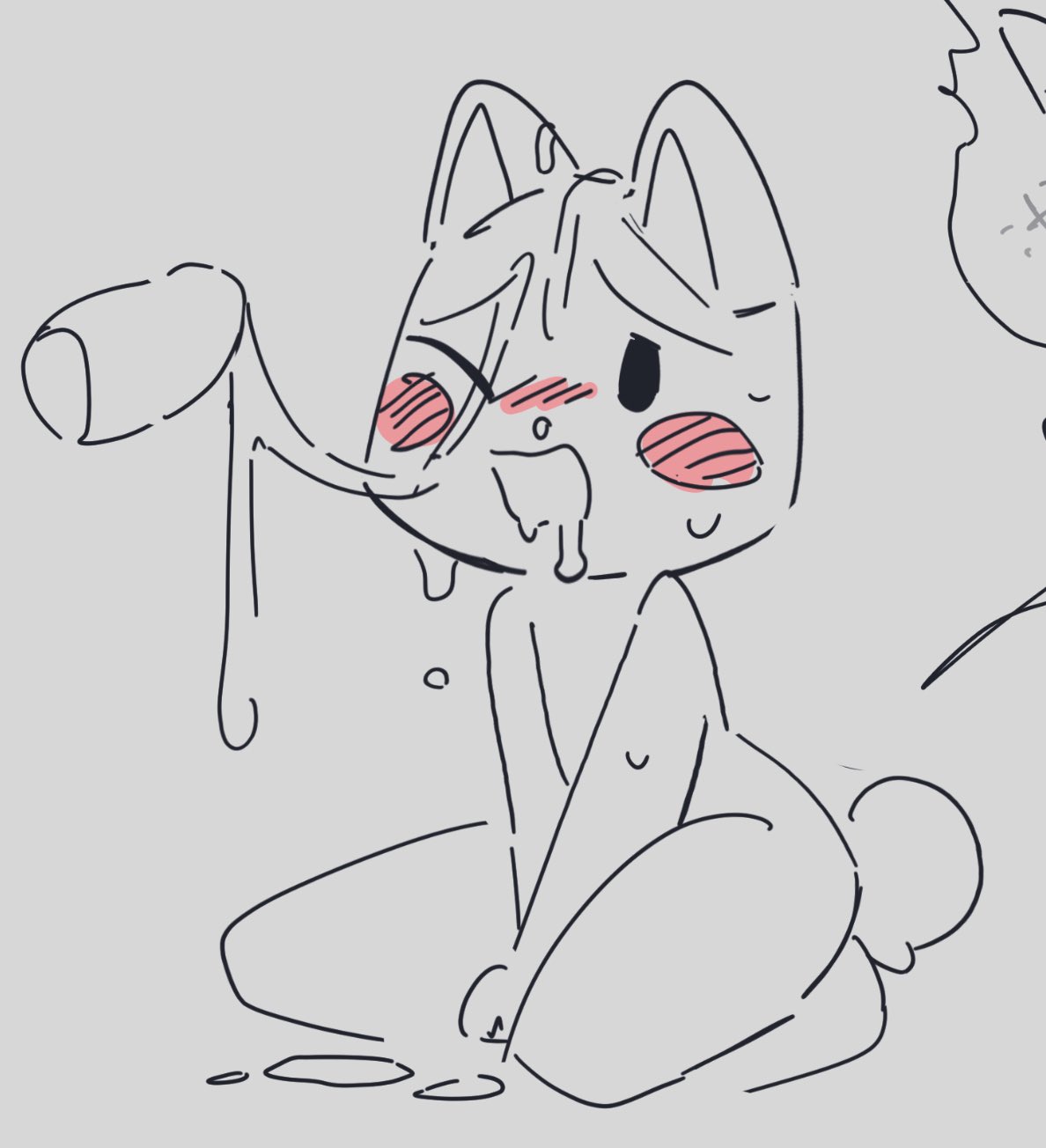 2boys, after oral, after sex, bj (artist), blush, bodily fluids, cum, cum drip, cum in mouth, cum inside, cum on body, cum on face, cum string, disembodied penis, doko demo issho, domestic cat, duo, excessive cum, furry, gay, genital fluids, genitals, male, male only, male/male, mammal, on knees, penis, sketch, sony interactive entertainment, sweat, sweatdrop, toro inoue
