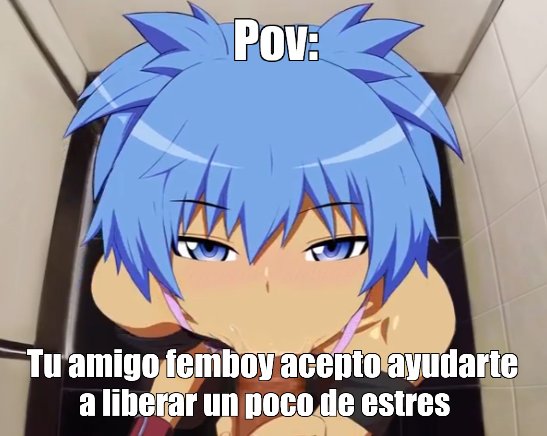 2boys assassination_classroom blowjob eye_contact fellatio femboy meme oral oral_sex pov shiota_nagisa spanish_text sucking sucking_penis trap